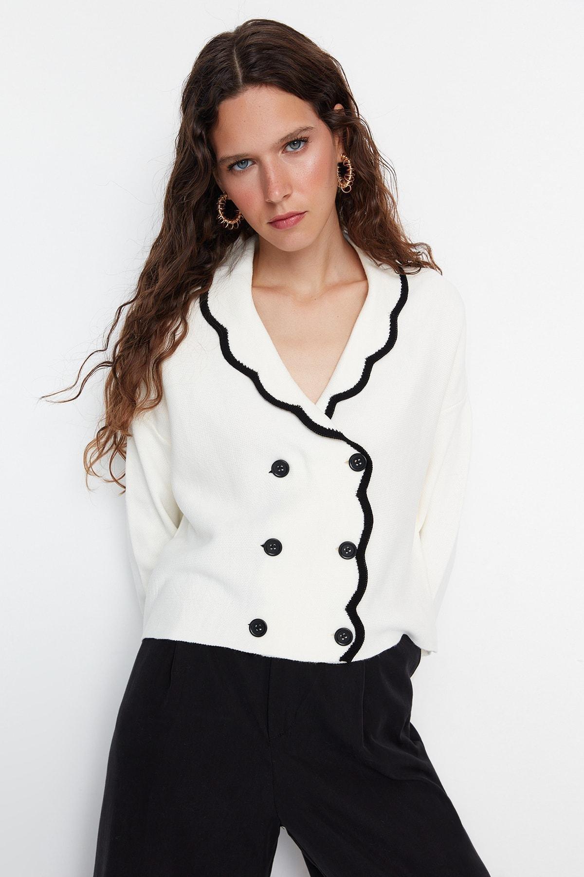 White Double-Breasted Cardigan, , large image number 1
