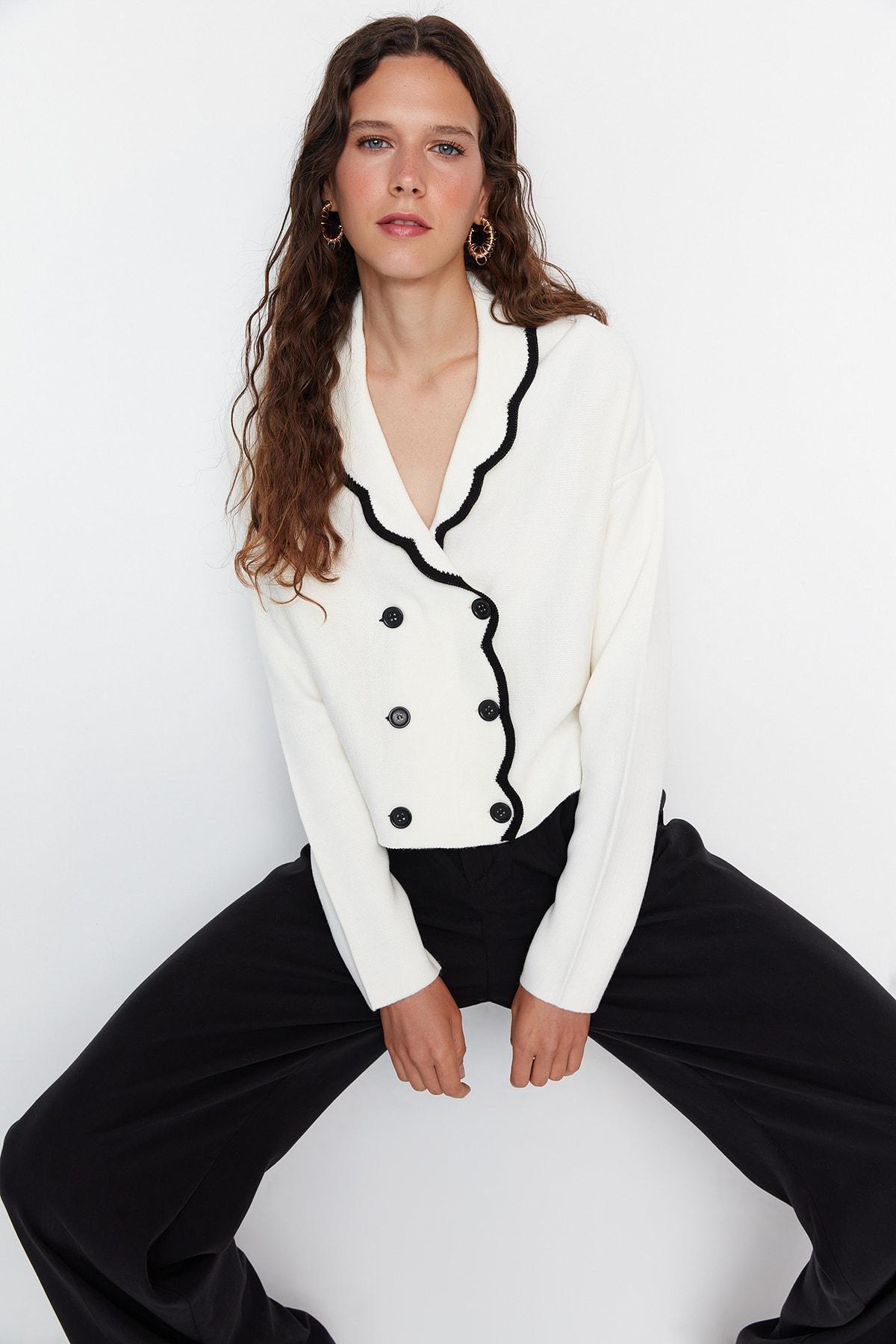 White Double-Breasted Cardigan, , large image number 2
