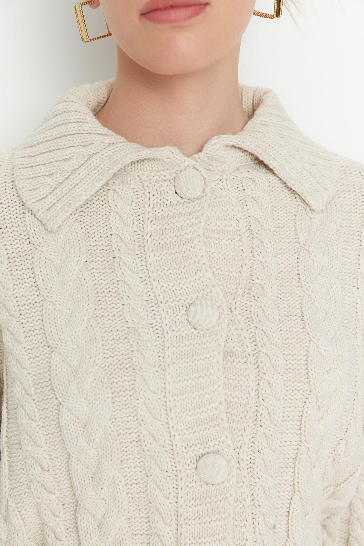 Trendyol - Grey Polo Neck Cardigan