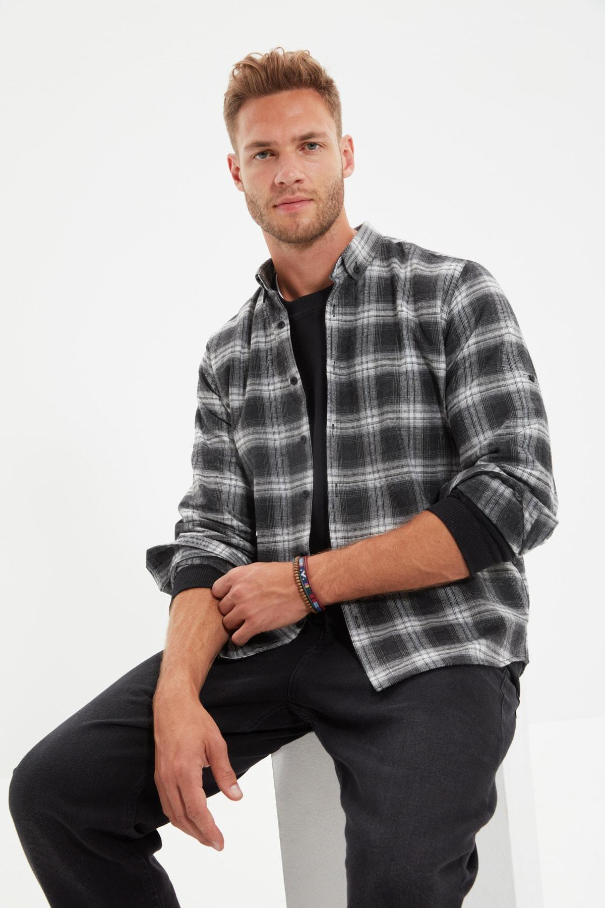 Grey Slim Button Placket Shirt, , large image number 0