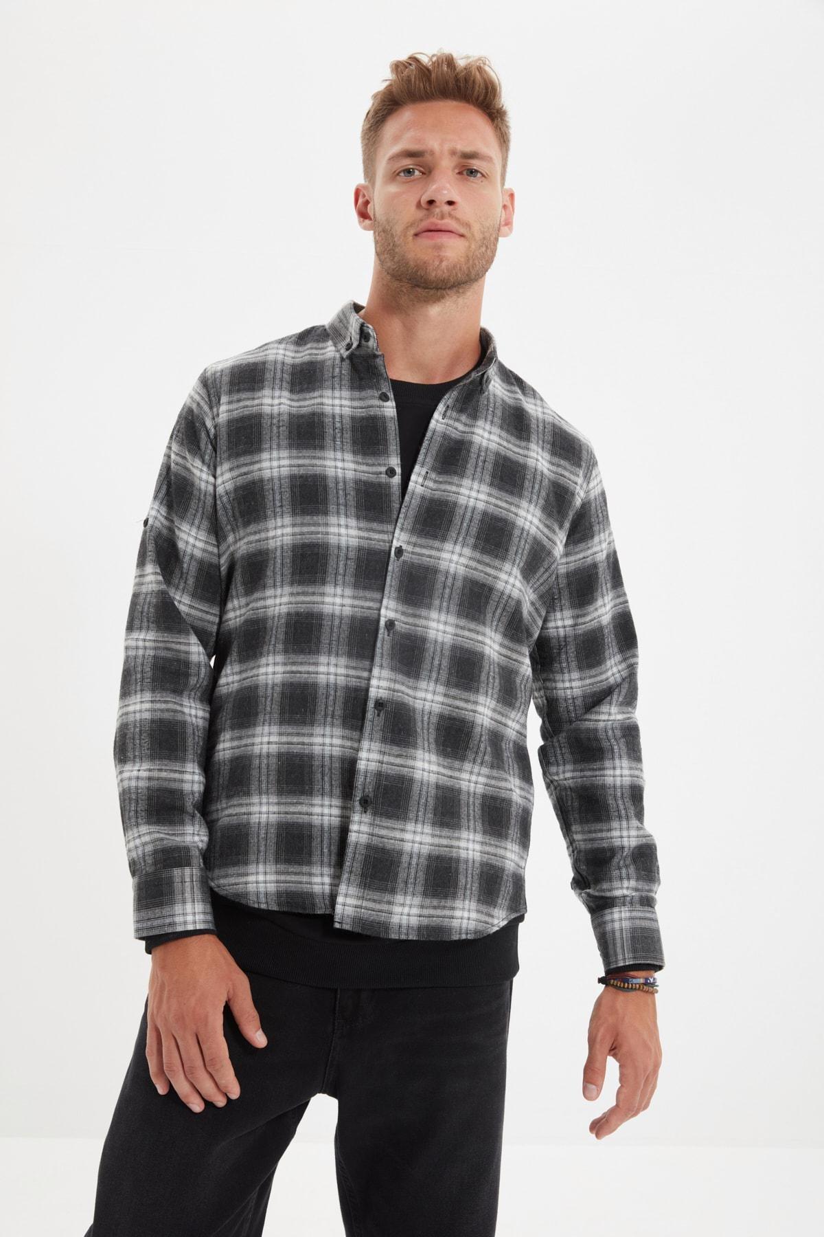 Grey Slim Button Placket Shirt, , large image number 1