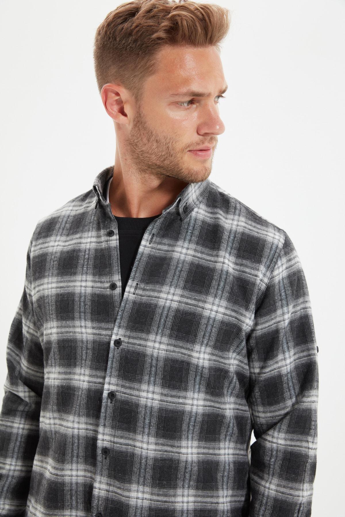Grey Slim Button Placket Shirt, , large image number 2