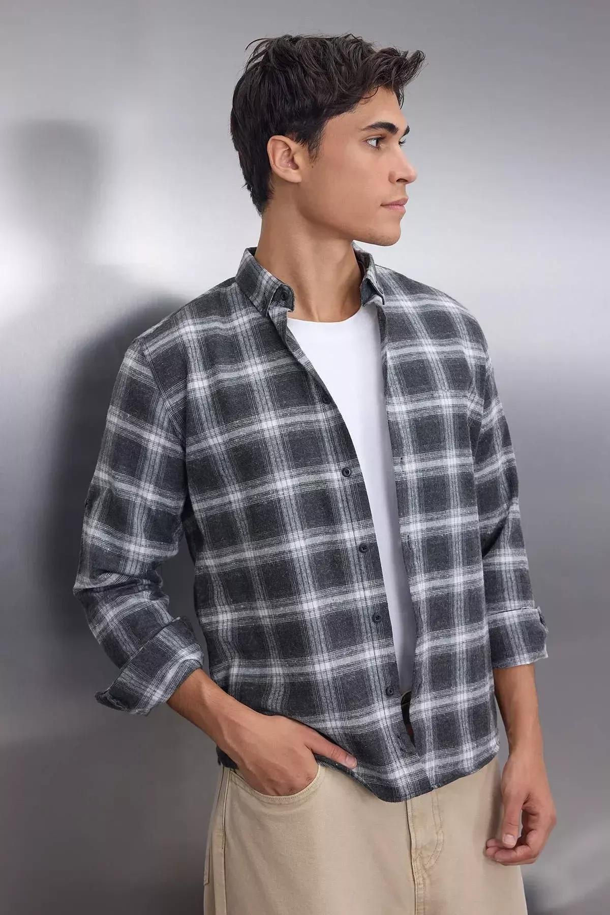 Grey Slim Button Placket Shirt, , large image number 2