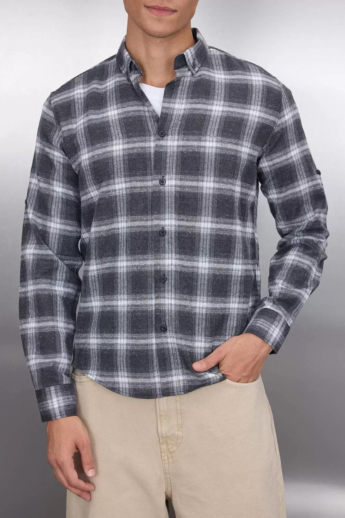 Grey Slim Button Placket Shirt, , large image number 4