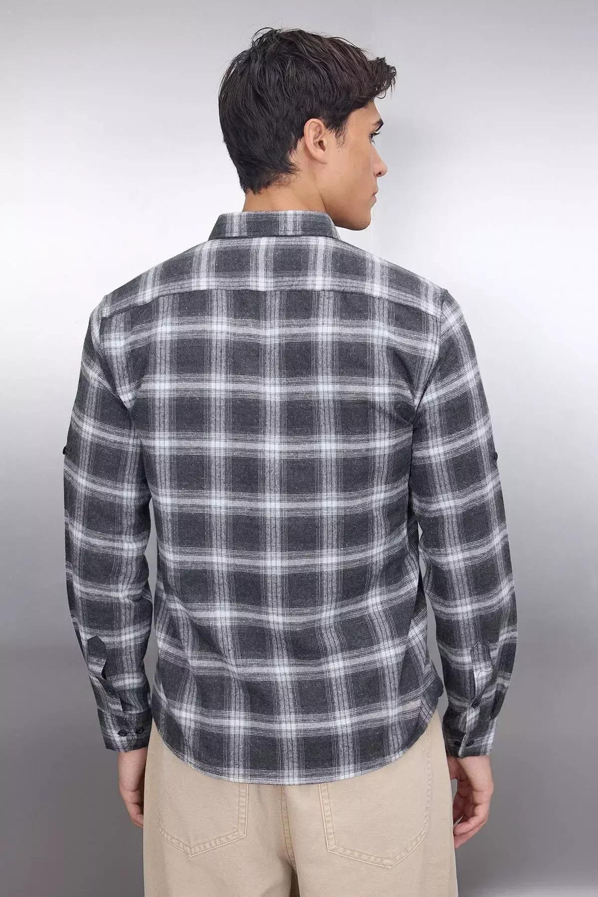 Grey Slim Button Placket Shirt, , large image number 6