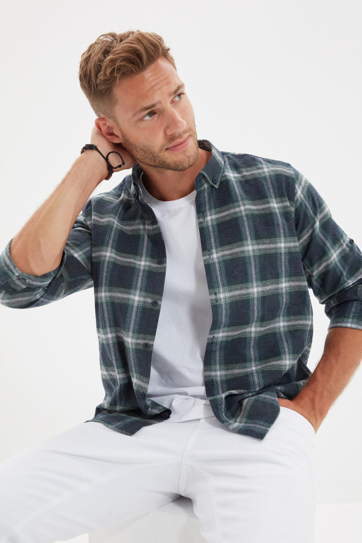 Green Slim Button Placket Shirt, , large image number 0