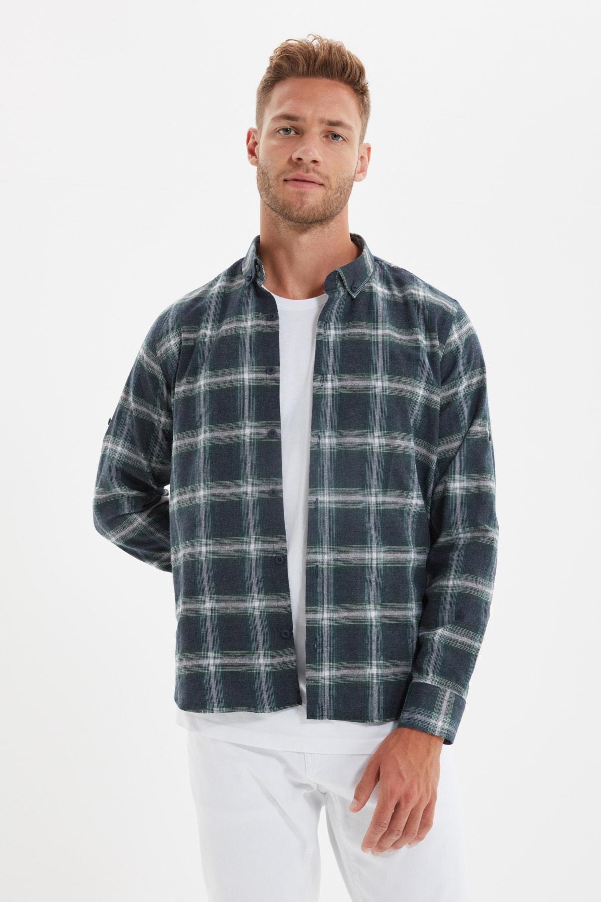 Green Slim Button Placket Shirt, , large image number 1