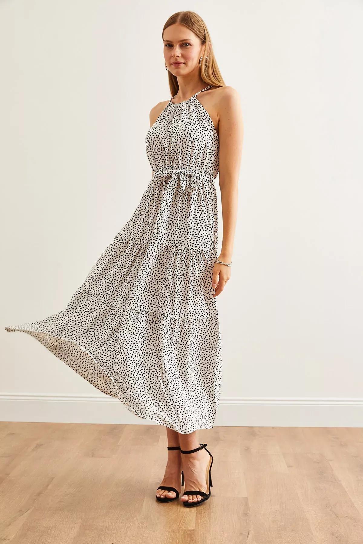 Beige Polka Dot  Dress, , large image number 1
