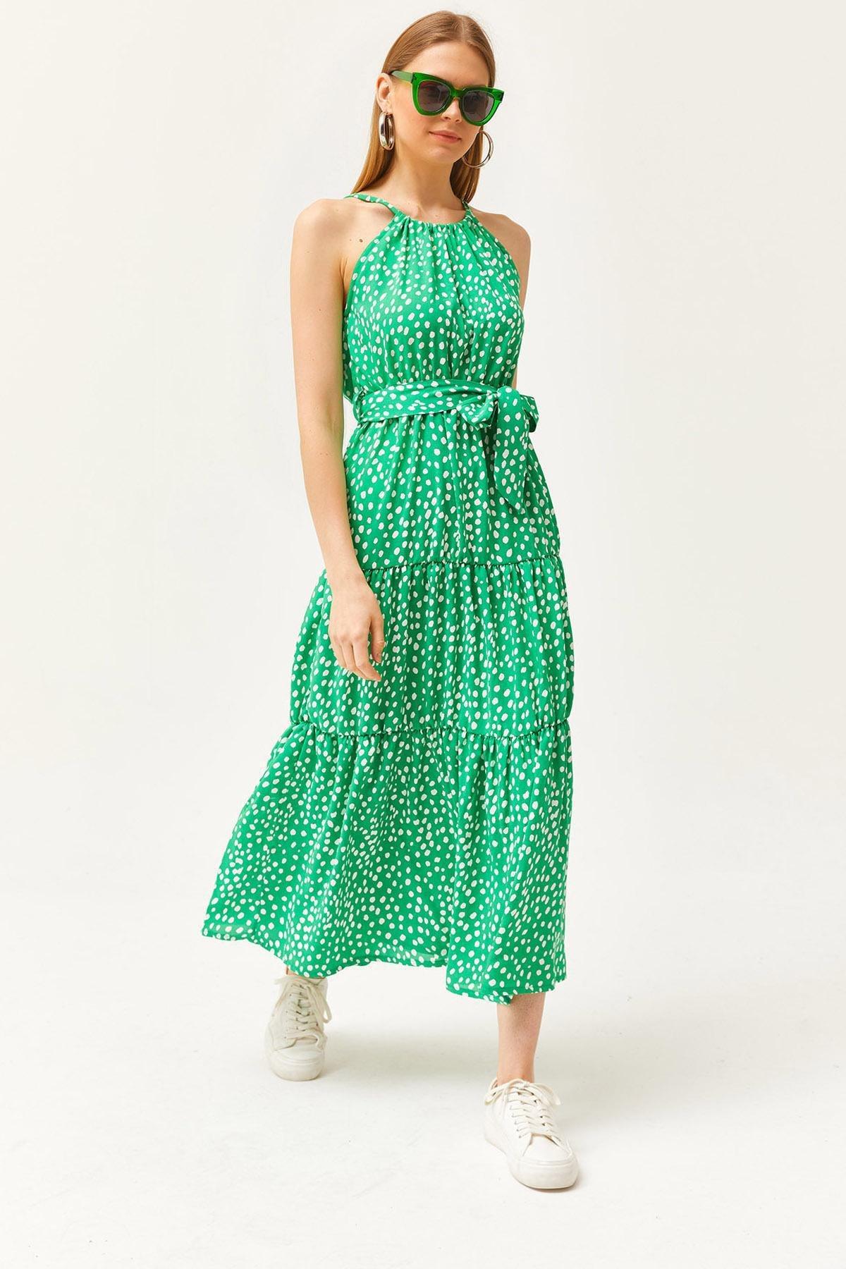 Green Polka Dot Halter Neck Dress, , large image number 0