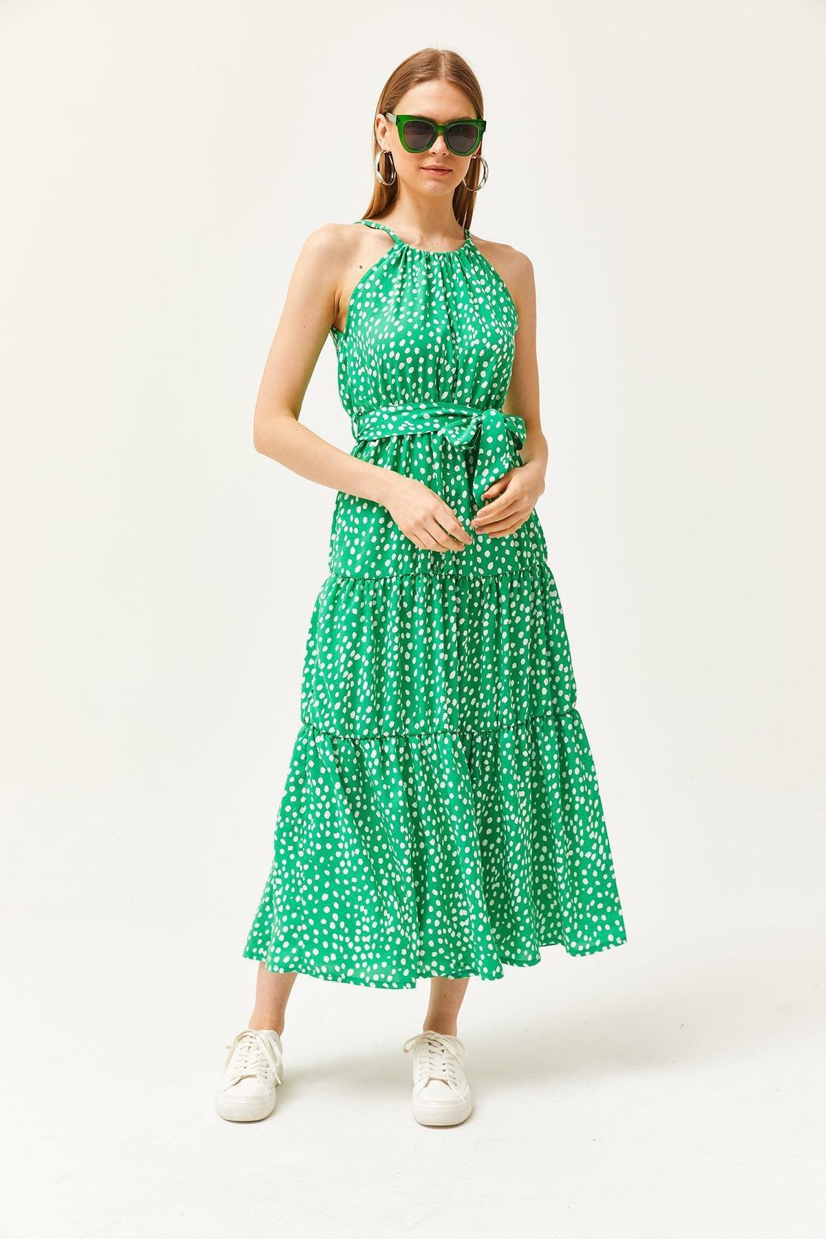 Green Polka Dot Halter Neck Dress, , large image number 1