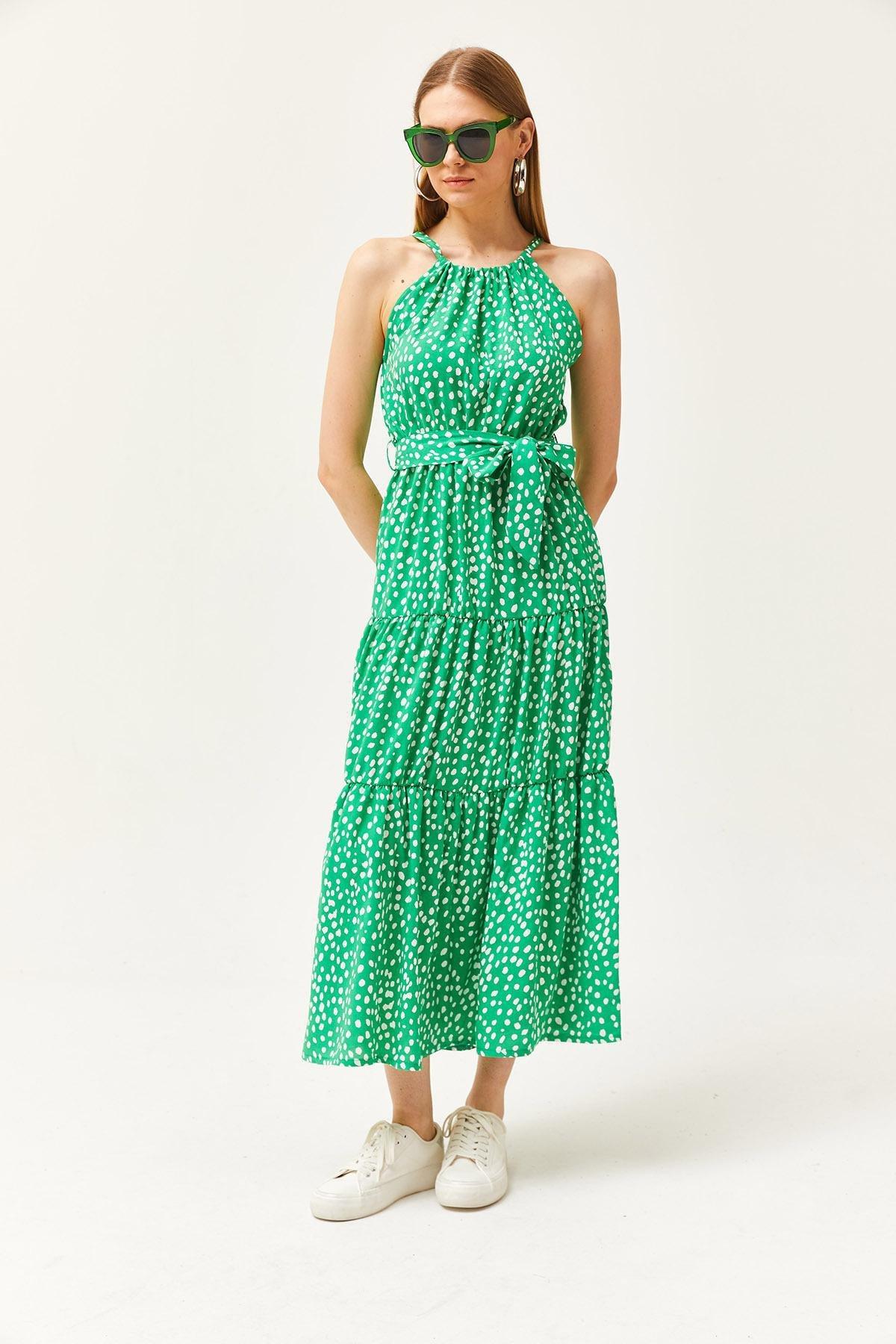 Green Polka Dot Halter Neck Dress, , large image number 3