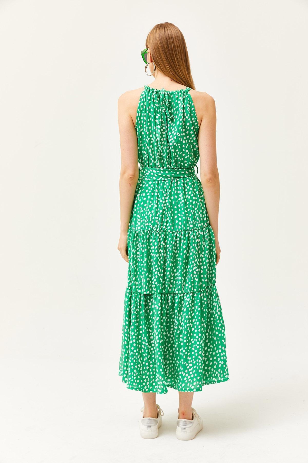 Green Polka Dot Halter Neck Dress, , large image number 4