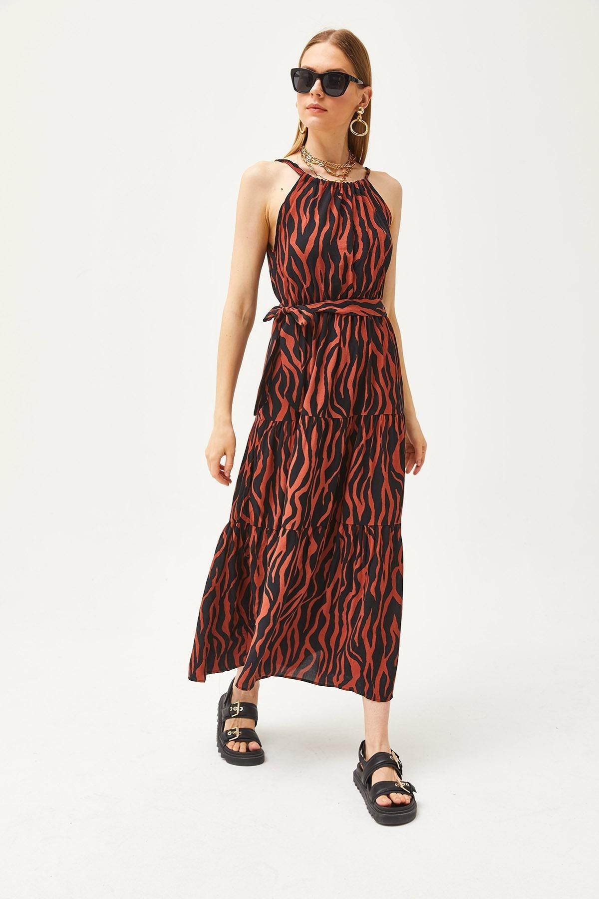 Multicolour Animal Print Halter Neck Belted Dress, , large image number 2