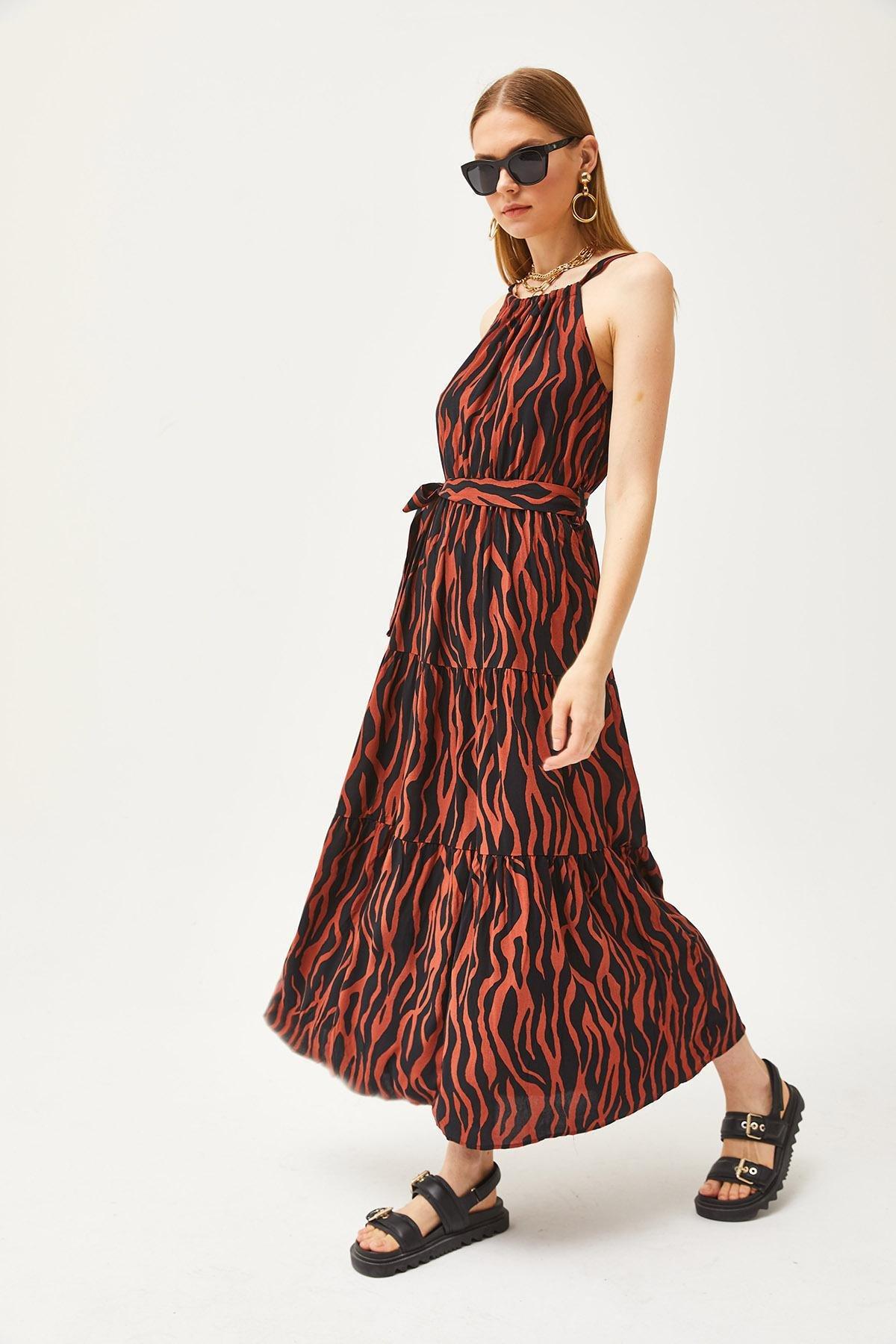 Multicolour Animal Print Halter Neck Belted Dress, , large image number 3