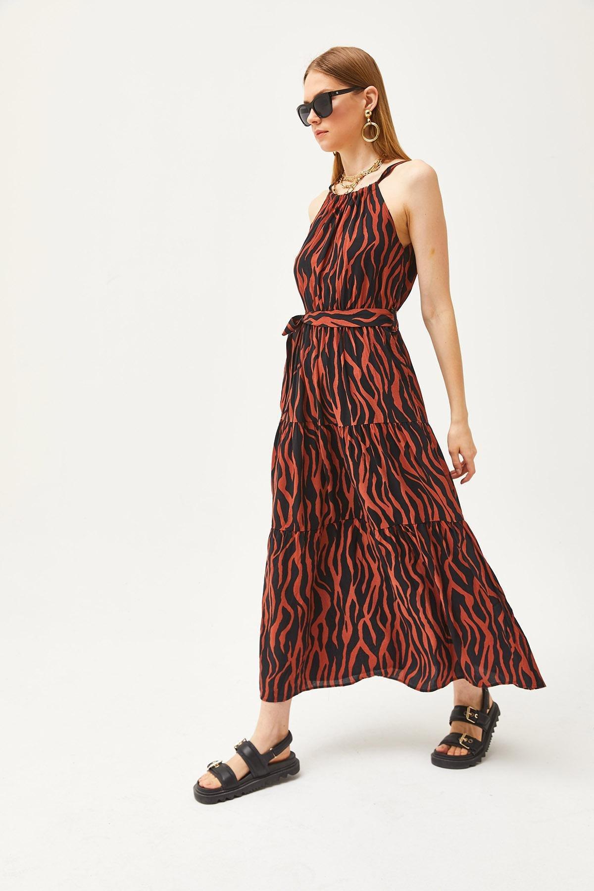 Multicolour Animal Print Halter Neck Belted Dress, , large image number 4