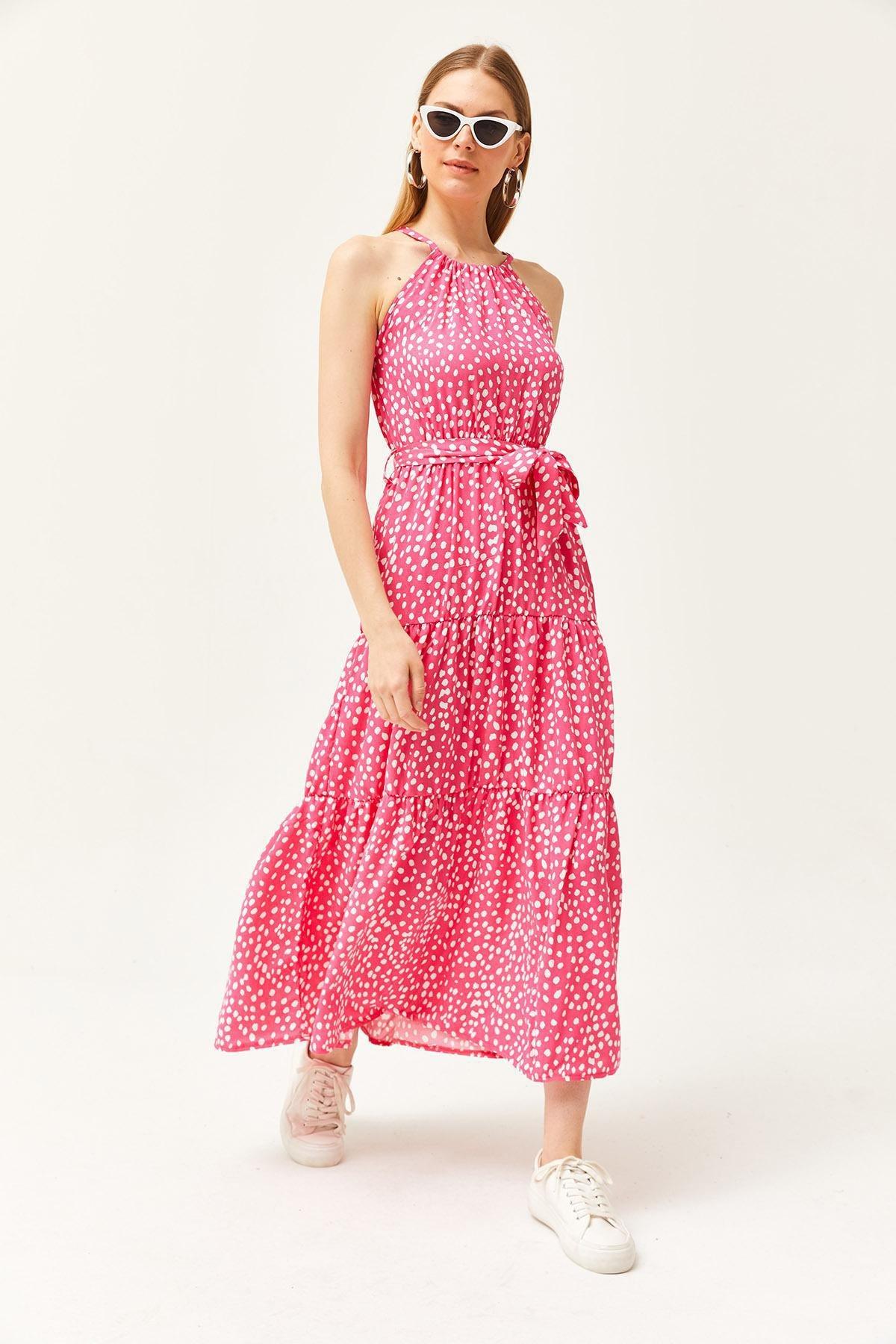 Pink Polka Dot Pink Belted Dress, , large image number 1
