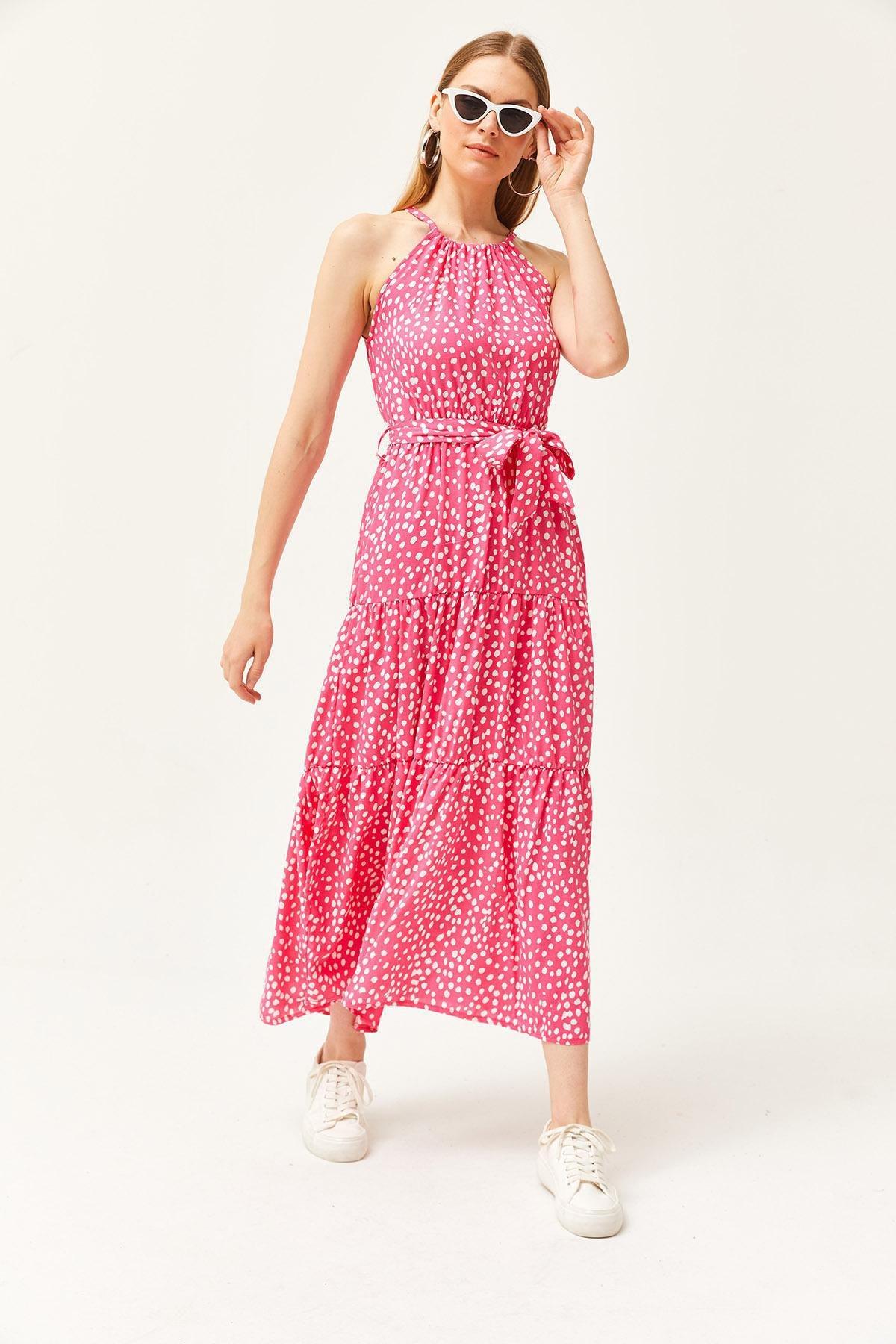 Pink Polka Dot Pink Belted Dress, , large image number 2