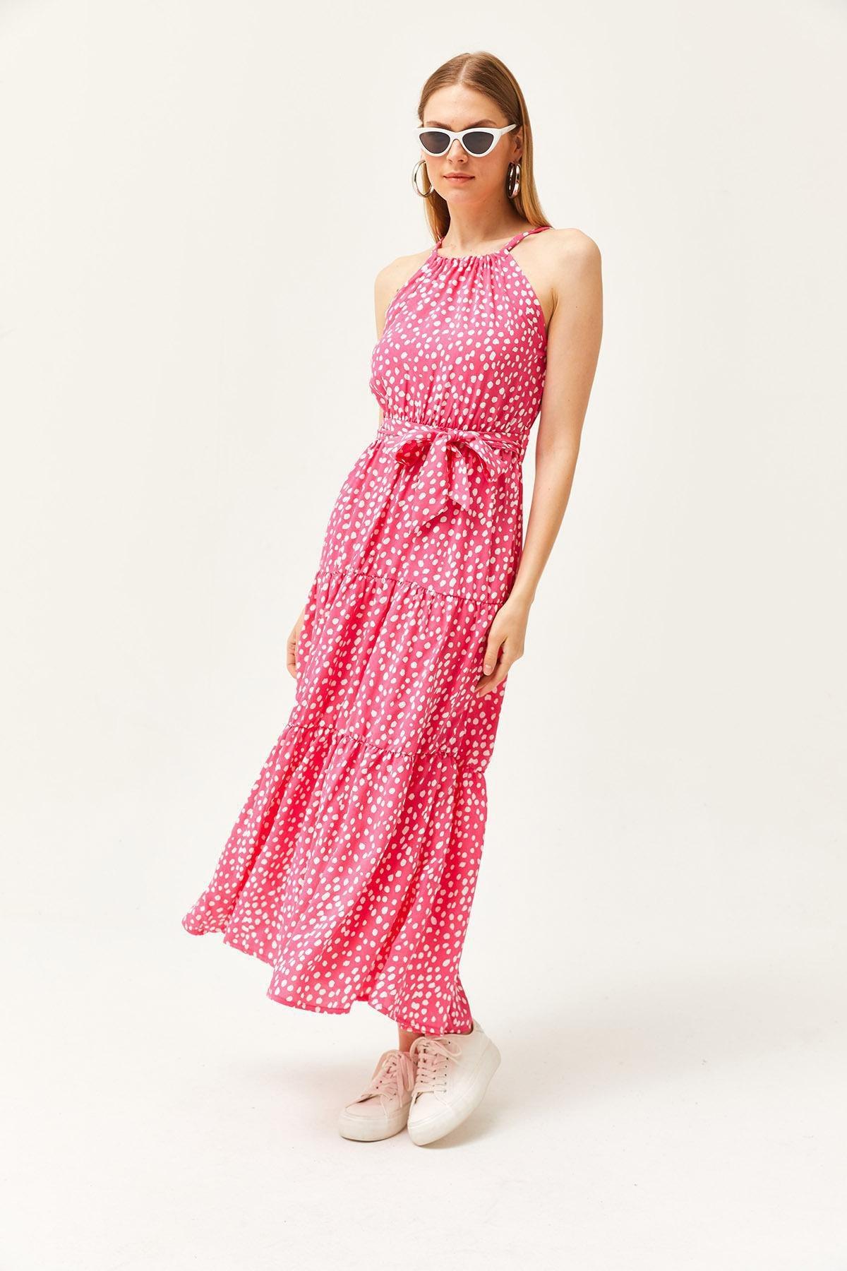 Pink Polka Dot Pink Belted Dress, , large image number 3