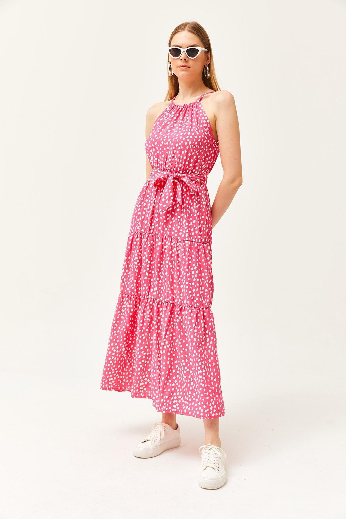 Pink Polka Dot Pink Belted Dress, , large image number 4