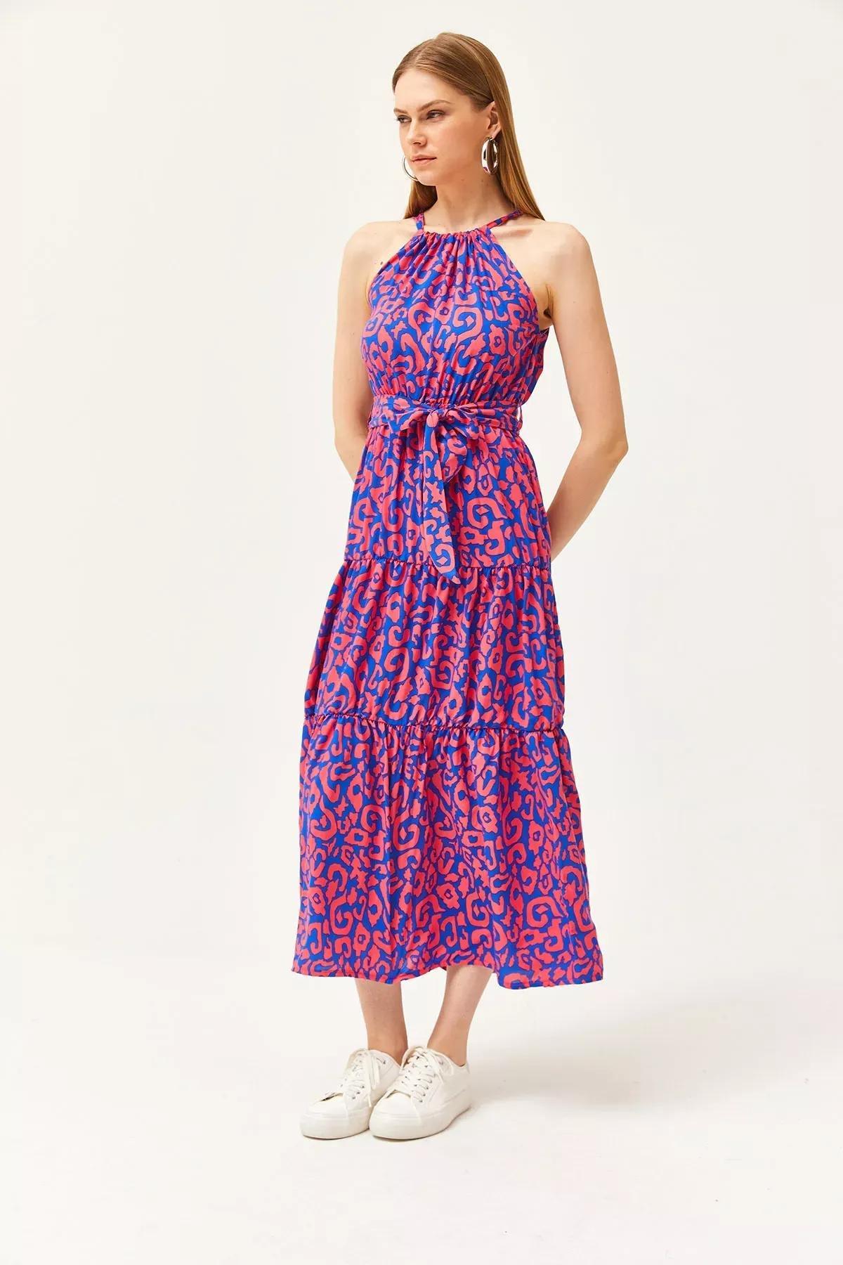 Pink Blue Ethnic Halter Dress, , large image number 2