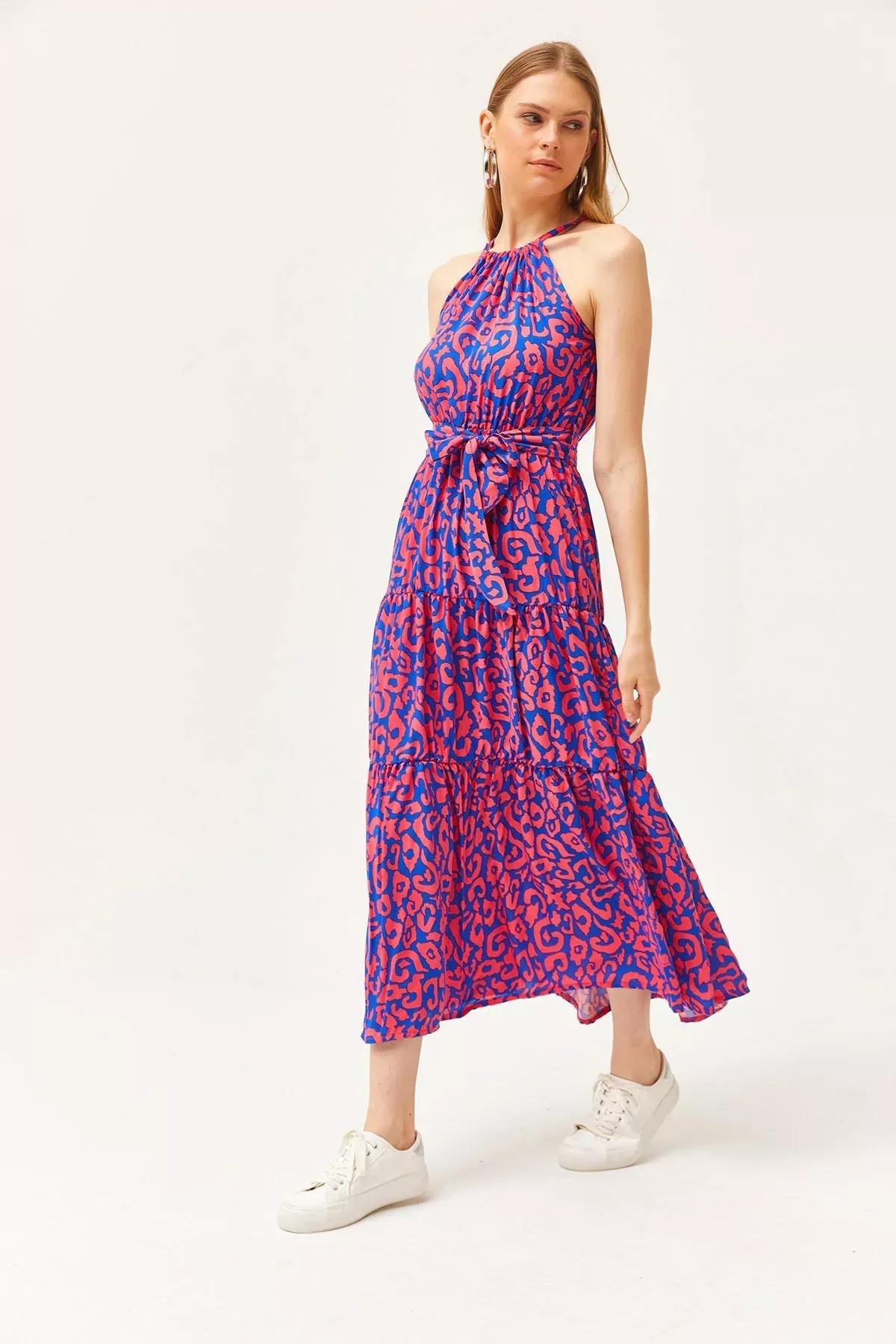 Pink Blue Ethnic Halter Dress, , large image number 3