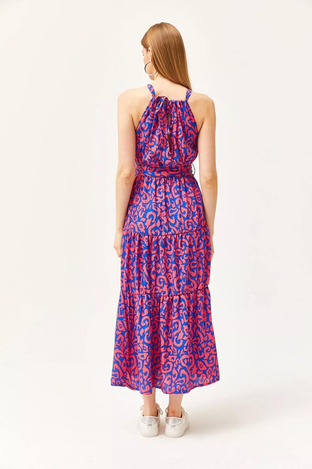 Pink Blue Ethnic Halter Dress, , large image number 4