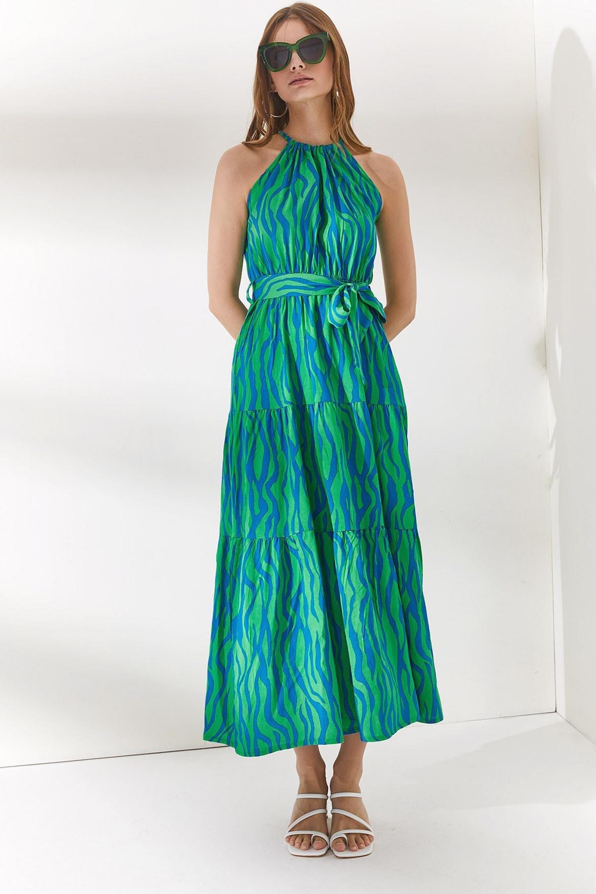 Green Basic Floral Dress, , large image number 0