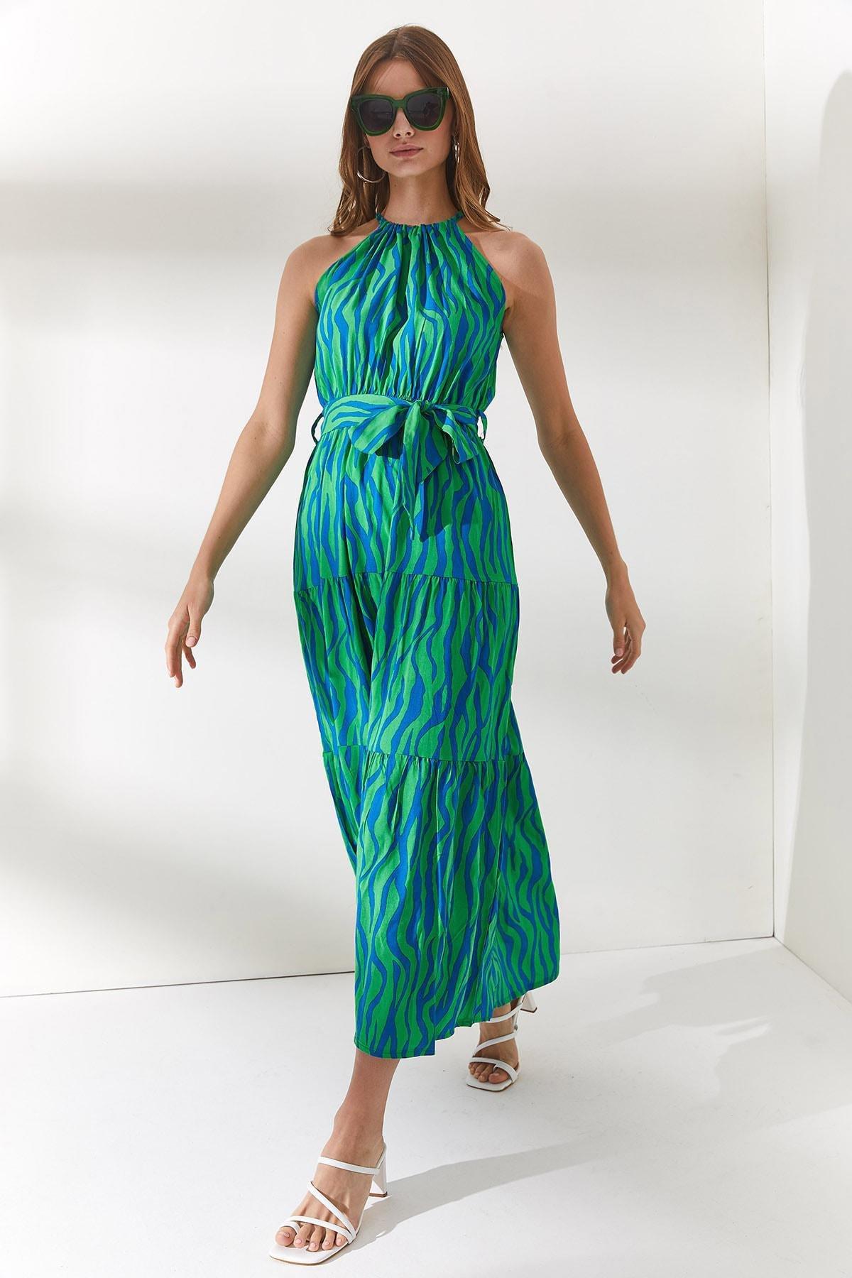 Green Basic Floral Dress, , large image number 1