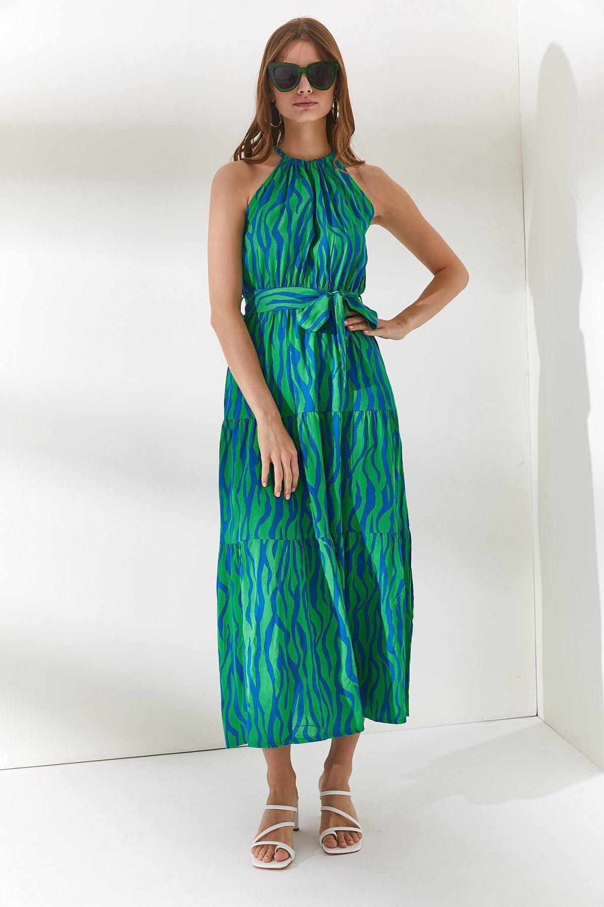 Green Basic Floral Dress, , large image number 2