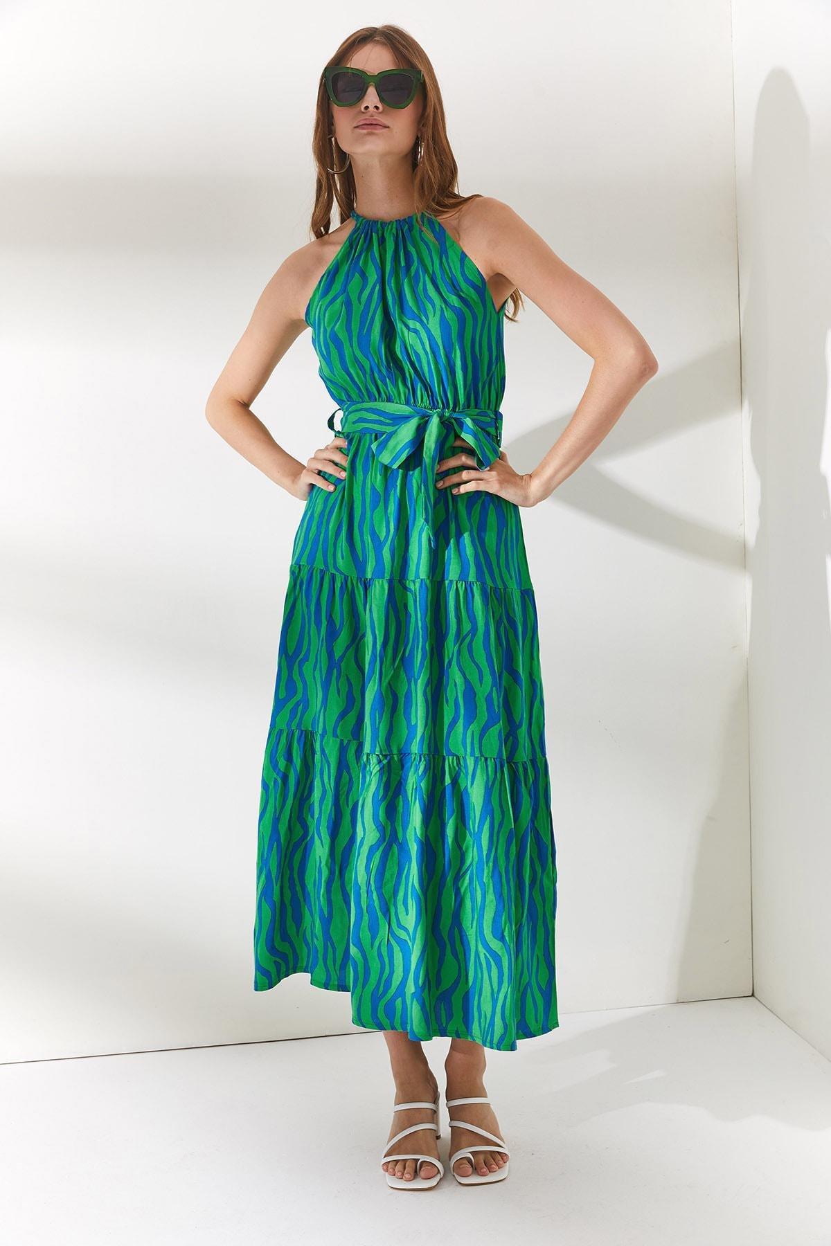 Green Basic Floral Dress, , large image number 3