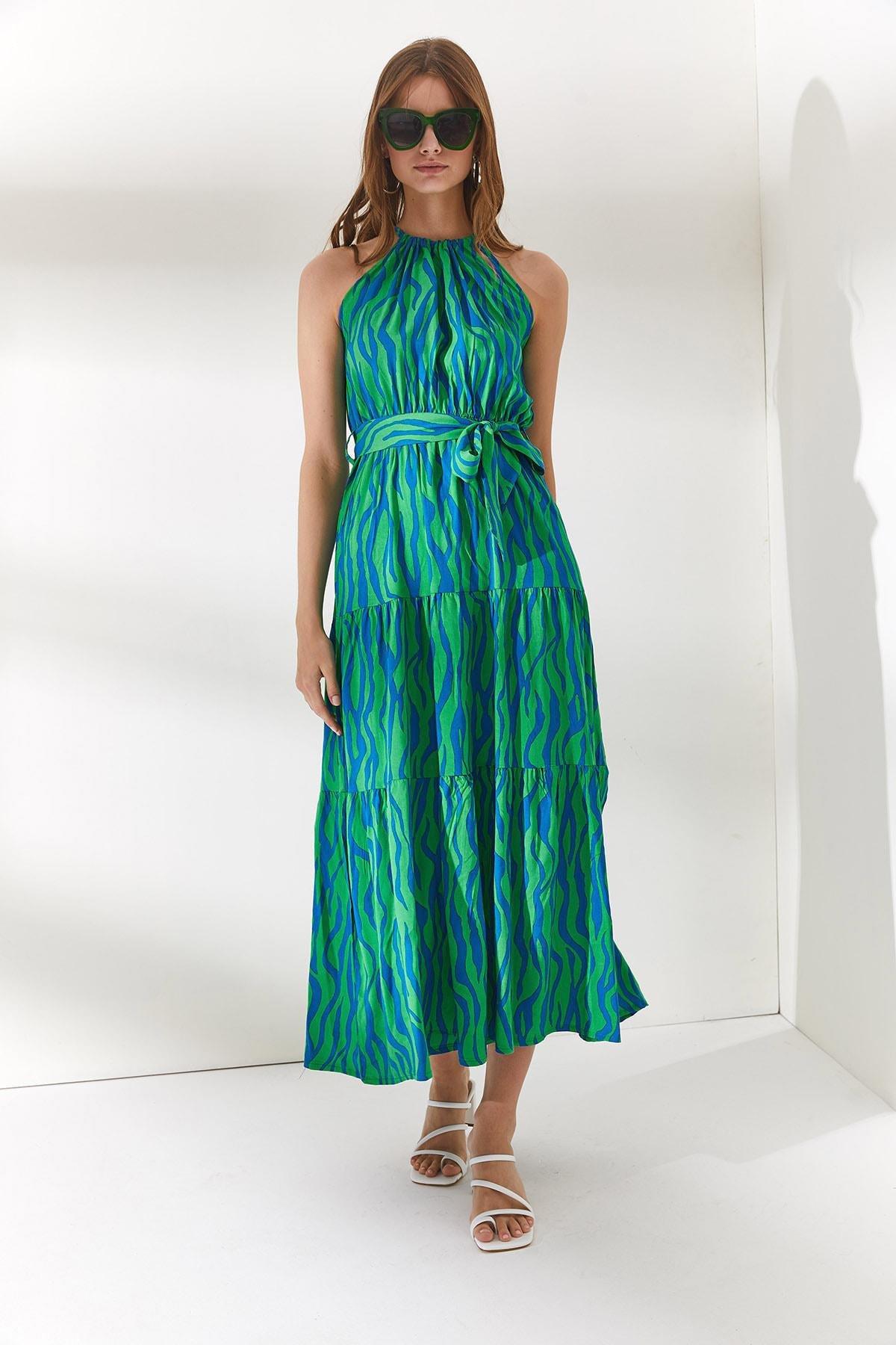 Green Basic Floral Dress, , large image number 4