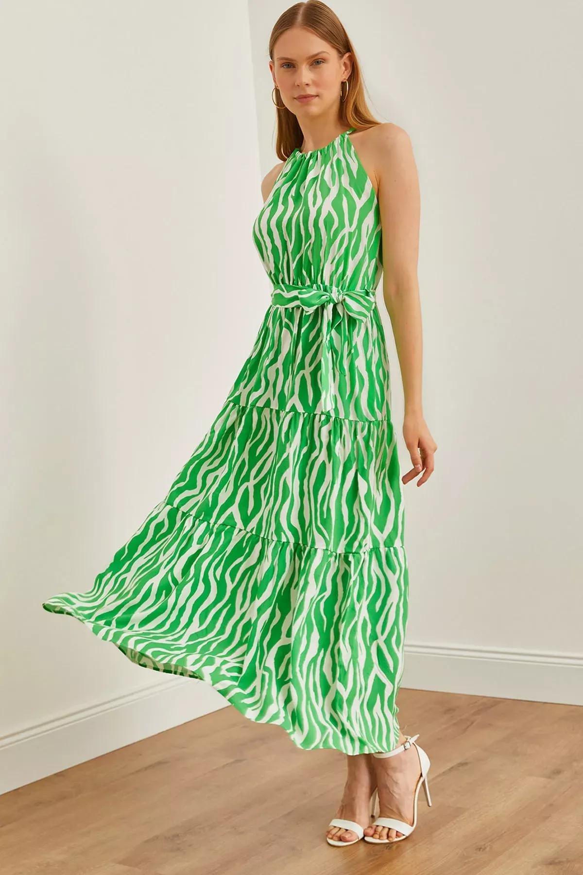 Green Zebra Belted Dress, , medium