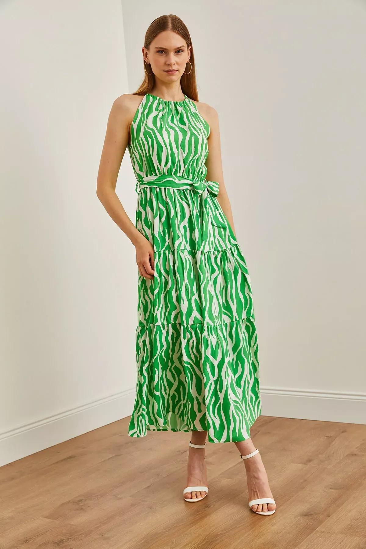 Green Zebra Belted Dress, , large image number 1