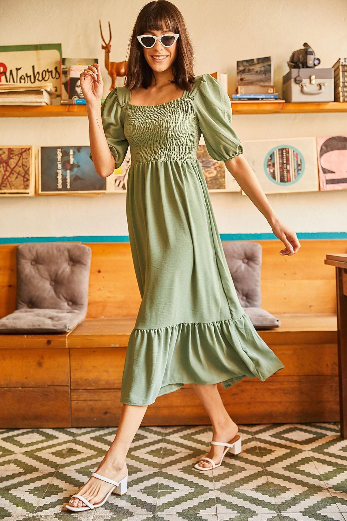 Green A-Line Dress, CAGLA GREEN, large image number 0