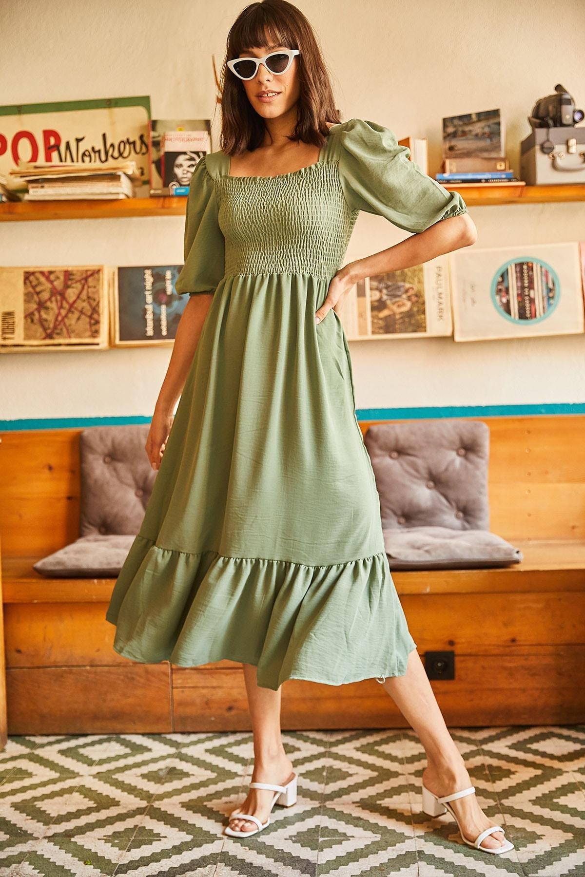 Green A-Line Dress, CAGLA GREEN, large image number 2