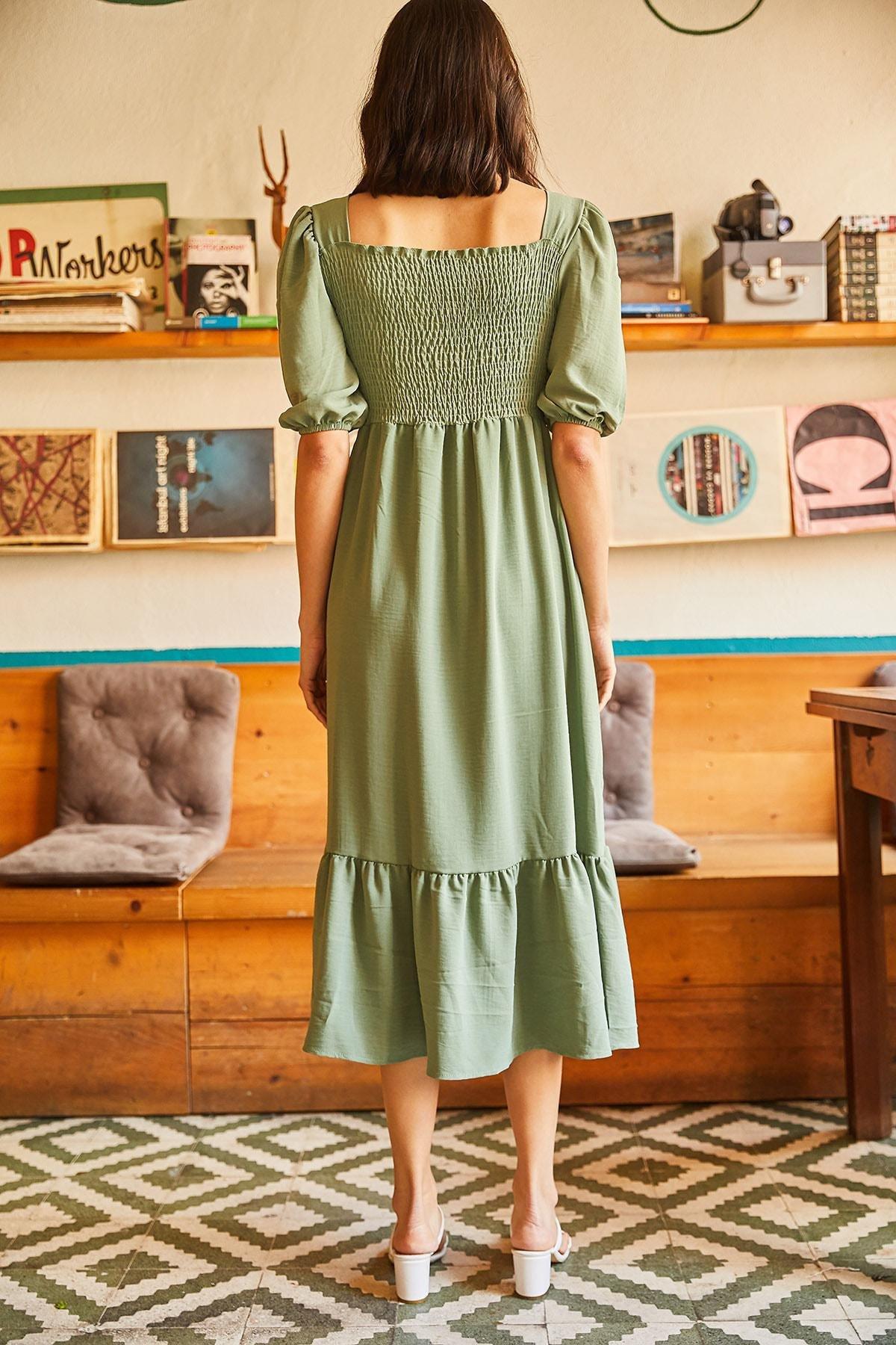Green A-Line Dress, CAGLA GREEN, large image number 3