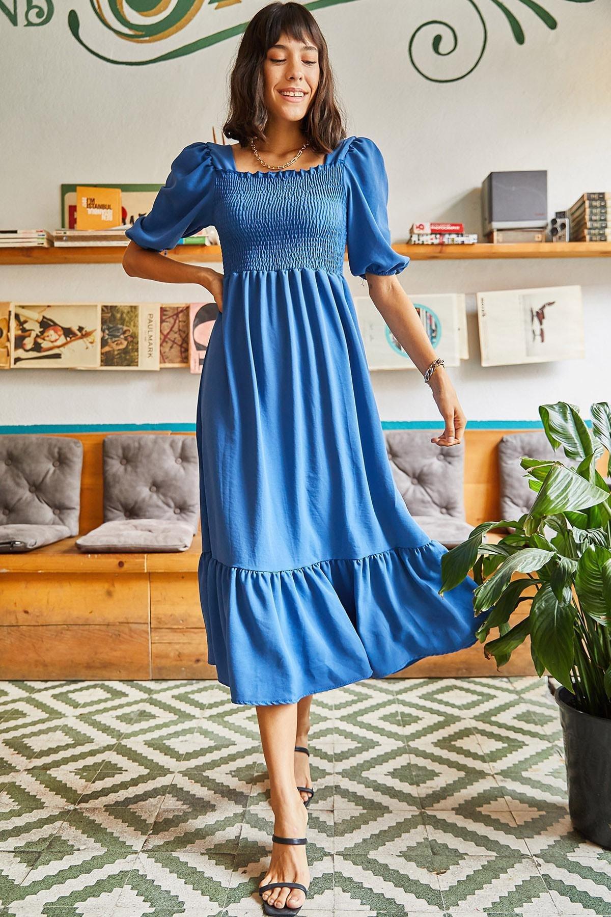 Blue Tops Gippe Square Collar Bodrum Dress, , large image number 0