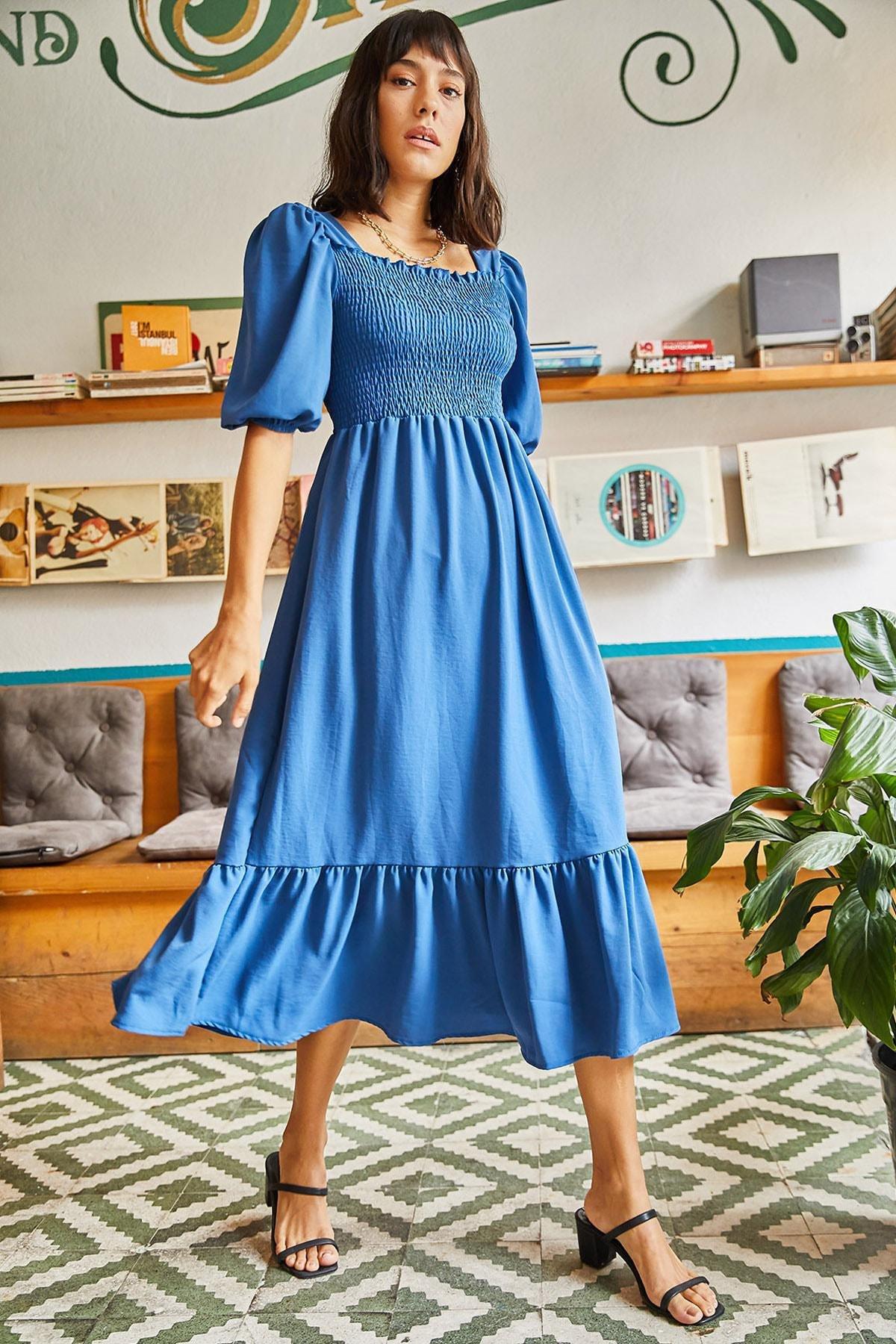 Blue Tops Gippe Square Collar Bodrum Dress, , large image number 1