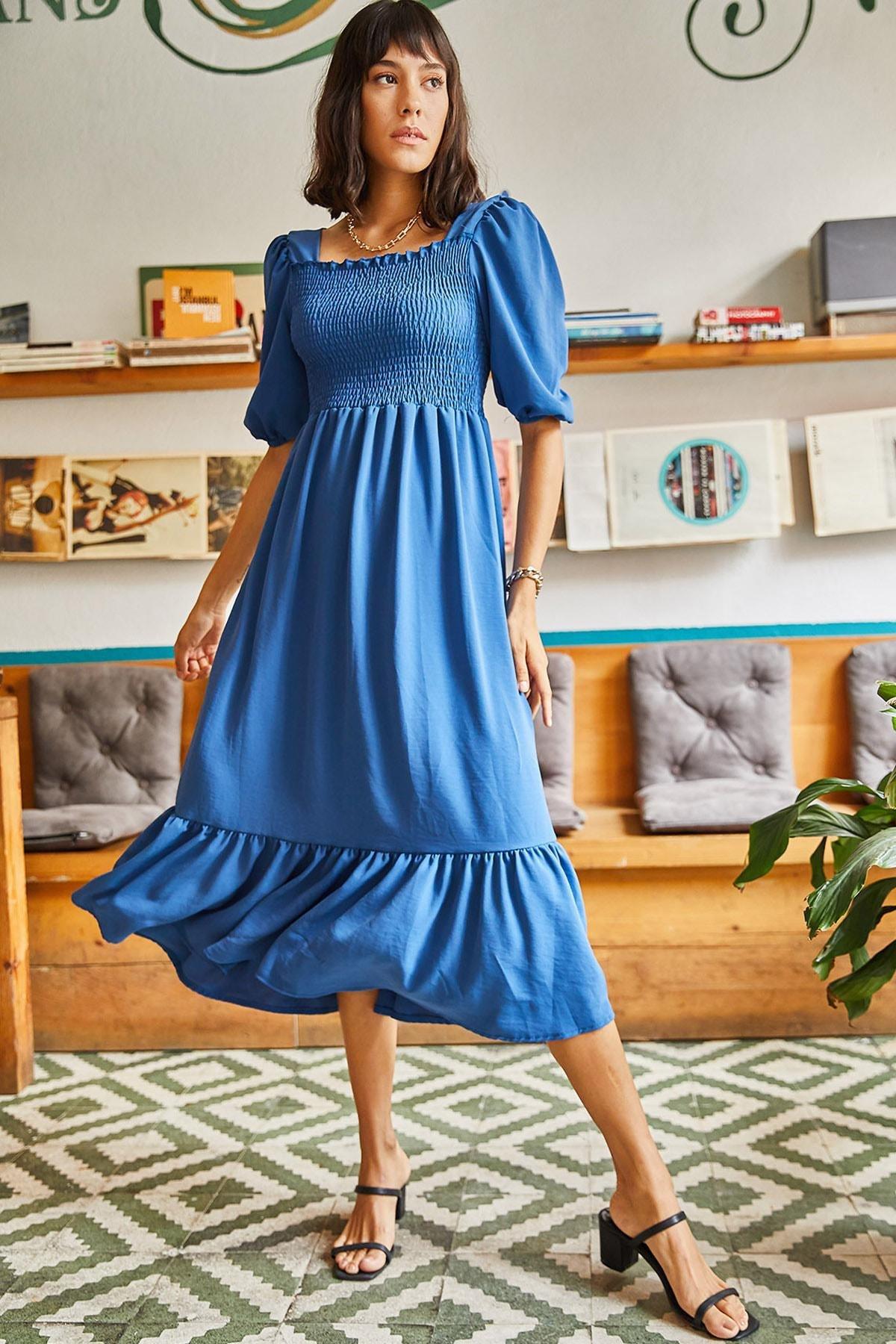 Blue Tops Gippe Square Collar Bodrum Dress, , large image number 2
