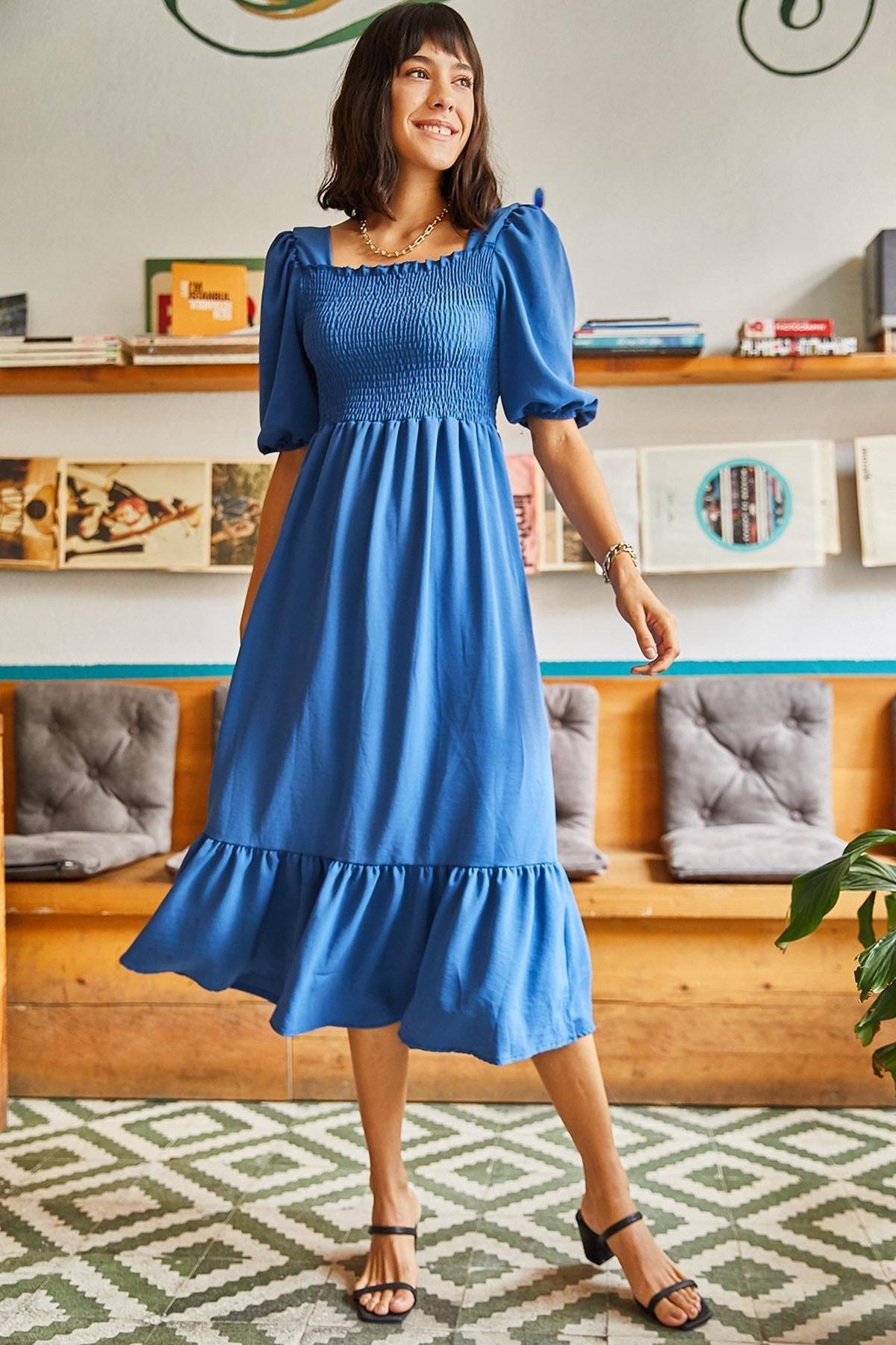Blue Tops Gippe Square Collar Bodrum Dress, , large image number 4