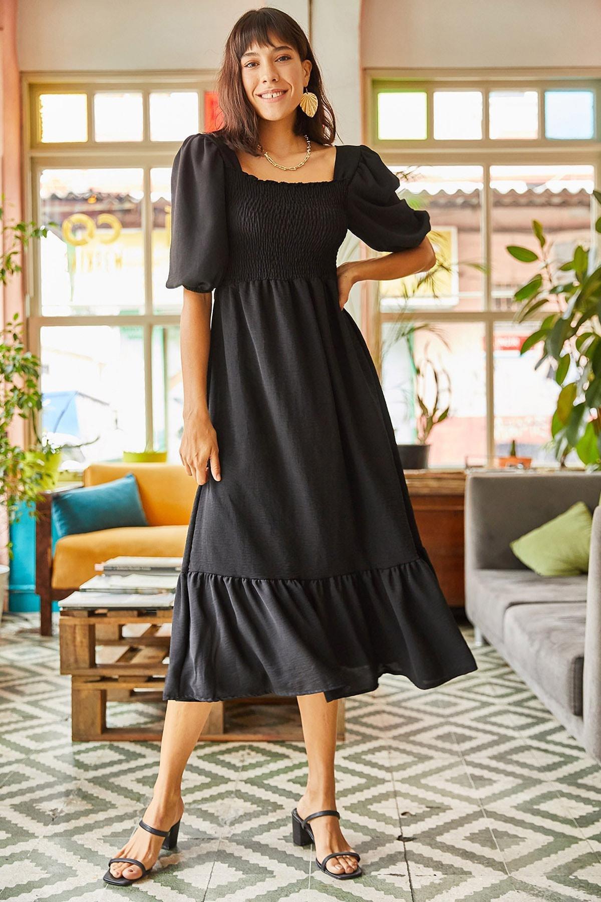 Black Gippe Square Collar Bodrum Dress, , large image number 0