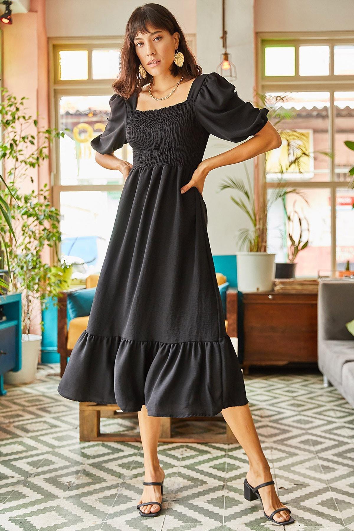 Black Gippe Square Collar Bodrum Dress, , large image number 2