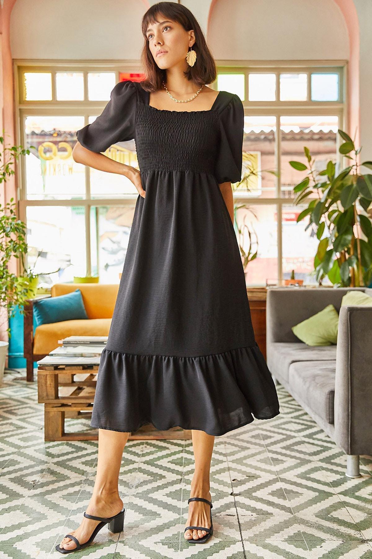 Black Gippe Square Collar Bodrum Dress, , large image number 3