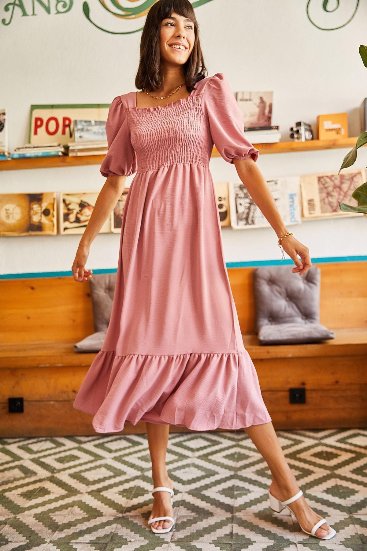 Pink Square Collar Dress, POWDER, large image number 1