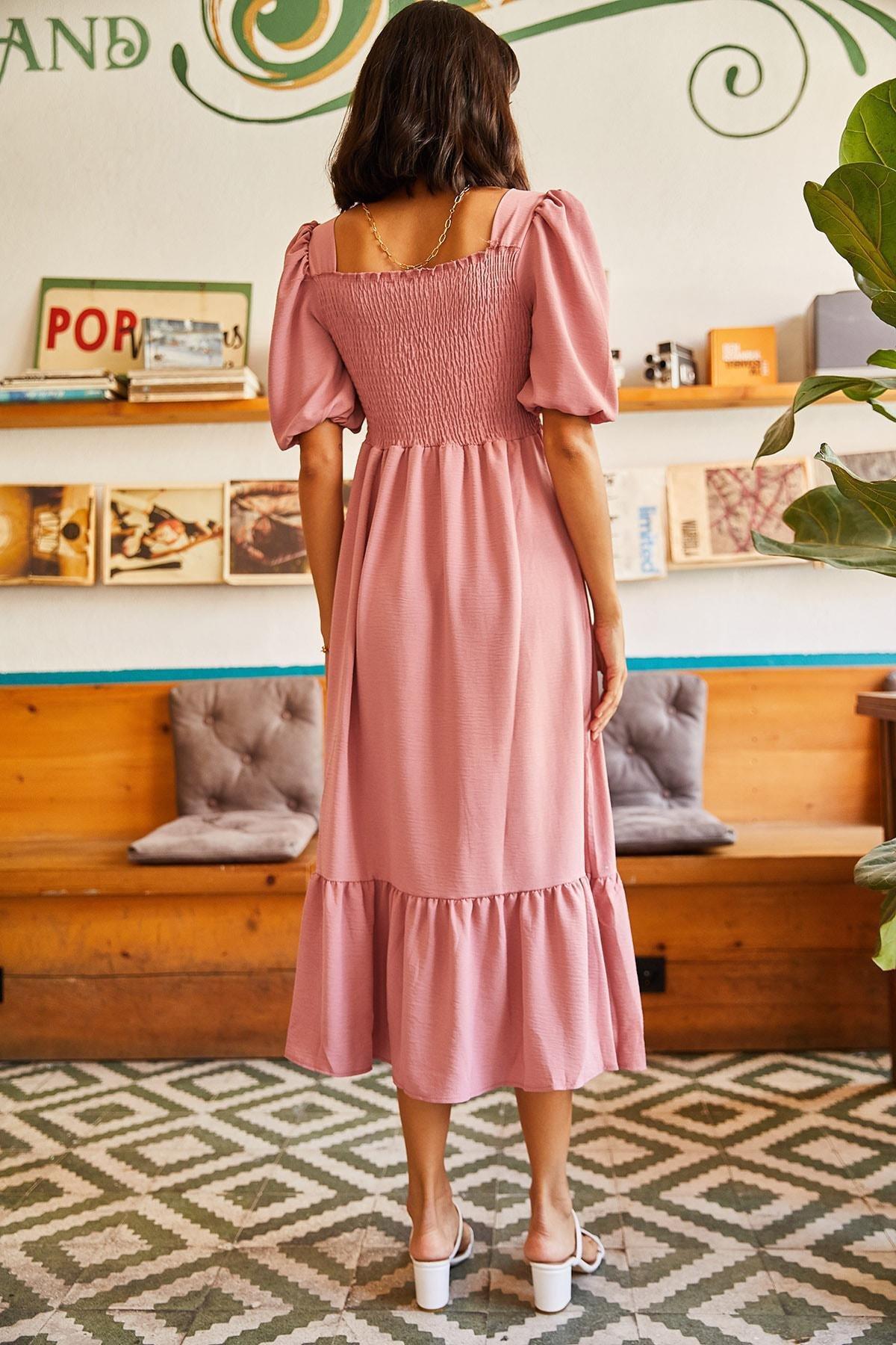 Pink Square Collar Dress, POWDER, large image number 3