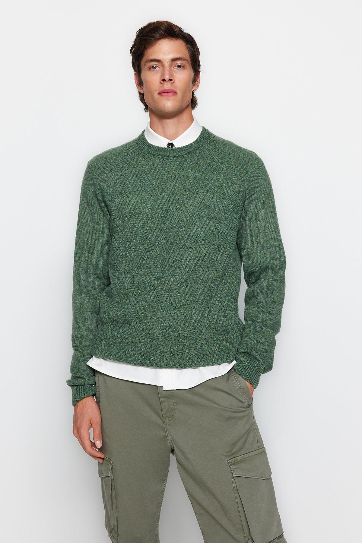 Green Slim Fit Sweater, , large image number 0