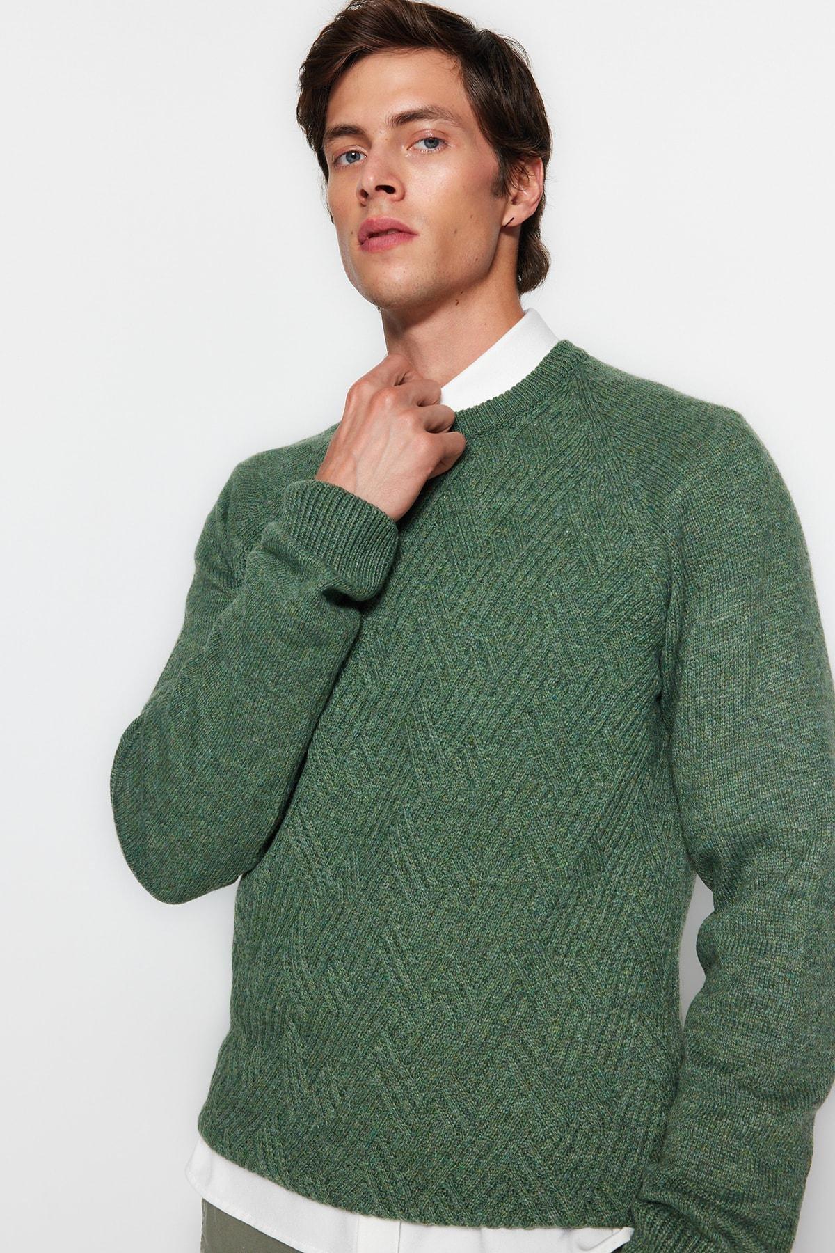 Green Slim Fit Sweater, Mint, large image number 1