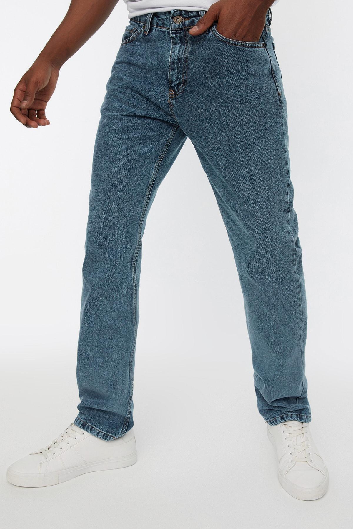 Trendyol - Blue Straight Mid-Waist Jeans