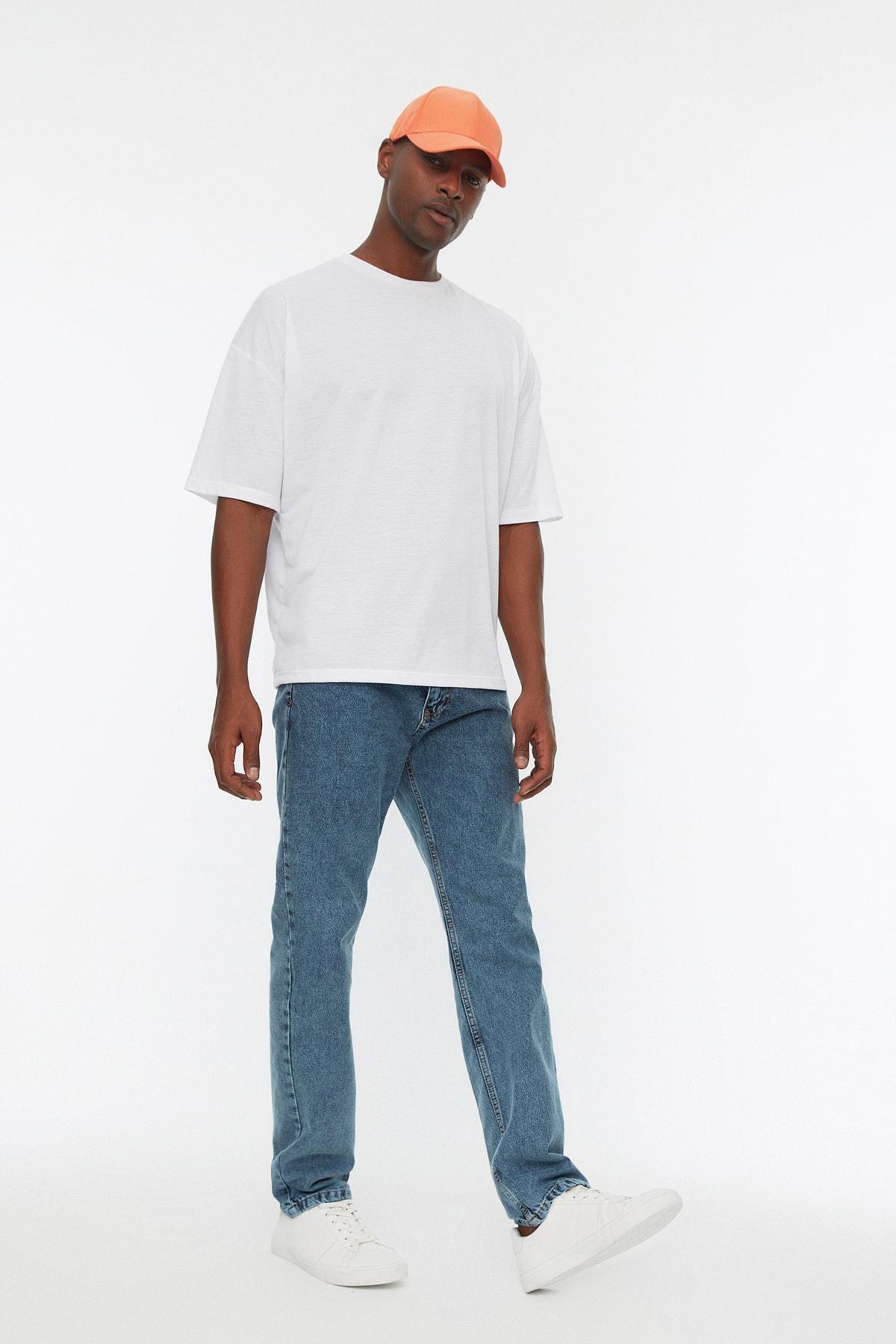 Trendyol - Blue Straight Mid-Waist Jeans