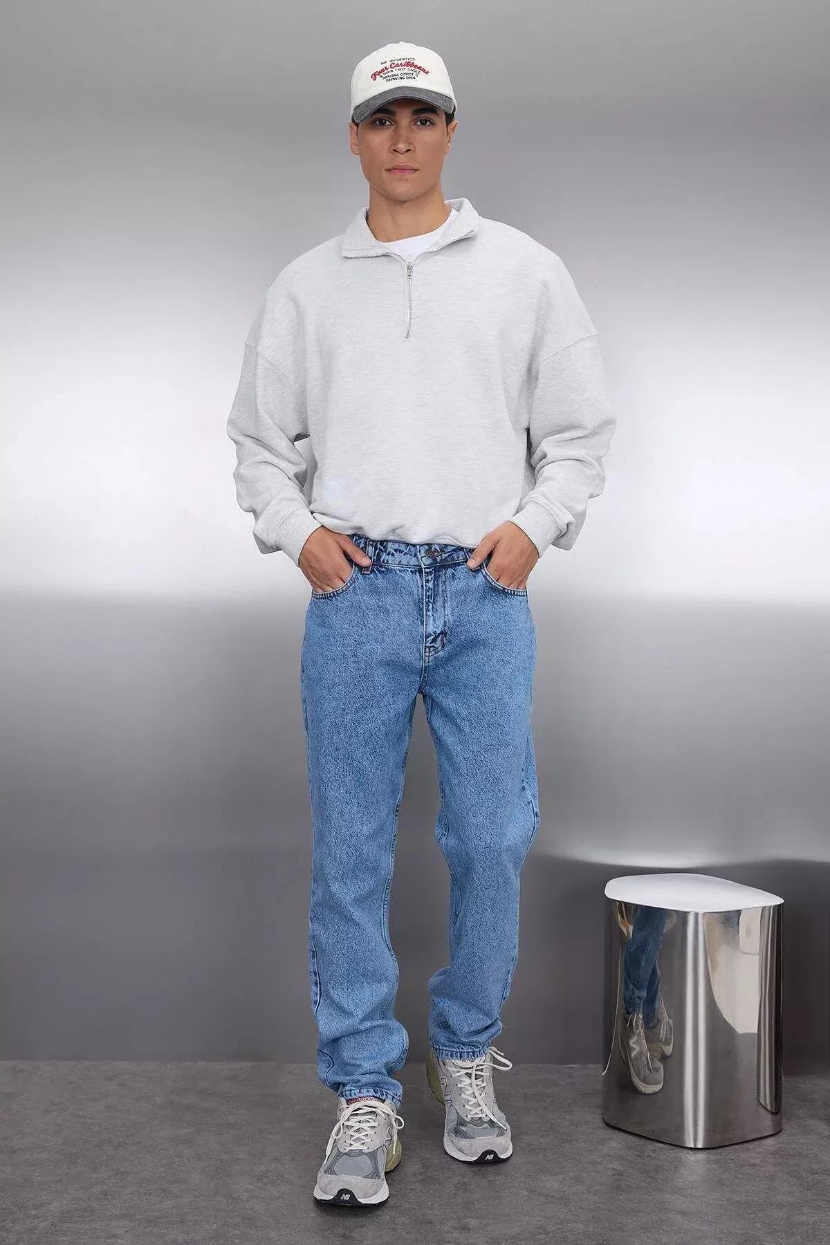 Blue Straight Mid-Waist Jeans, Blue, large image number 1